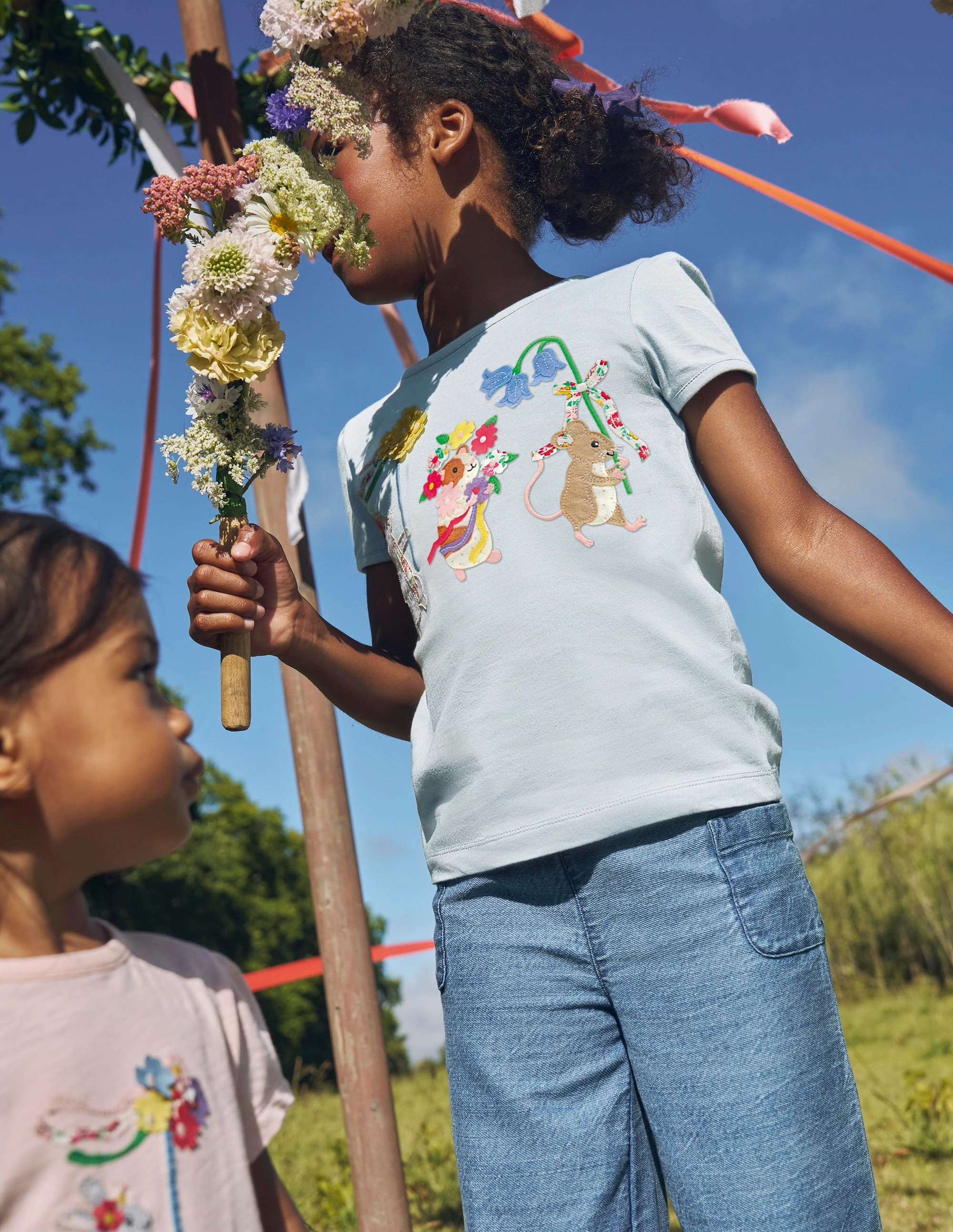 Puff Sleeve Applique Top-Cloud Blue Animals Printed uniqueness