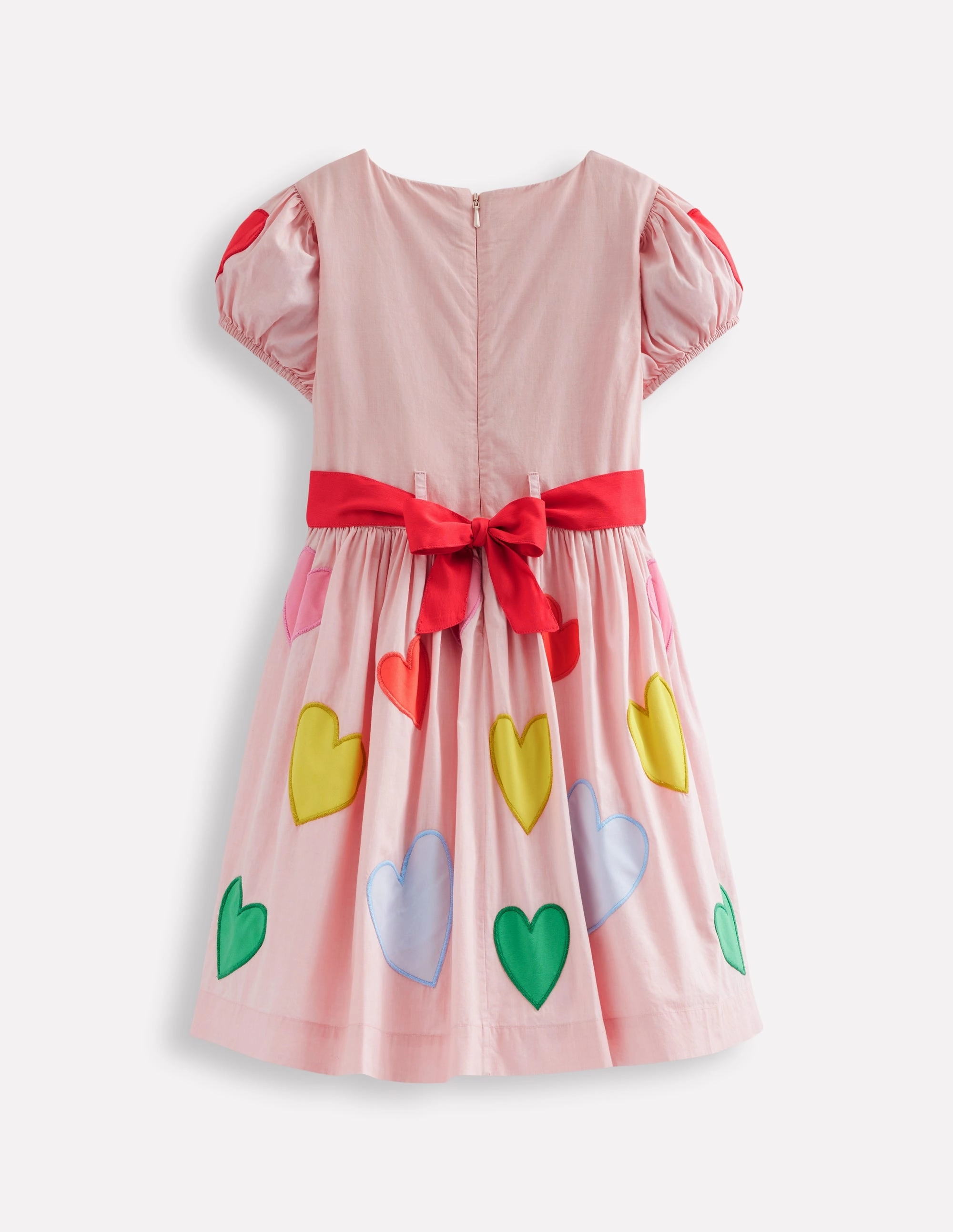 Multi Season Puff Sleeve Heart Dress-Light Pink Hearts