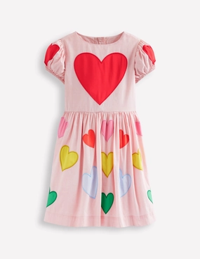 Puff Sleeve Heart Dress-Light Pink Hearts Workwear