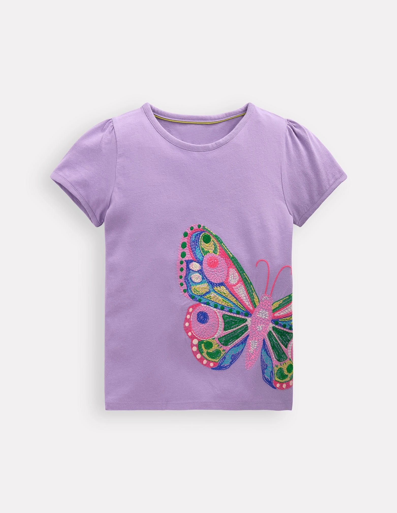 Puff Sleeve Superstitch Top-Parma Violet Purple Butterfly Fit for Any Season Simple and Comfortable