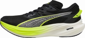Puma Deviate Nitro 3 WIDE FIT Mens Running Shoes - Black Strobel Last Construction running in a tunnel area shoes