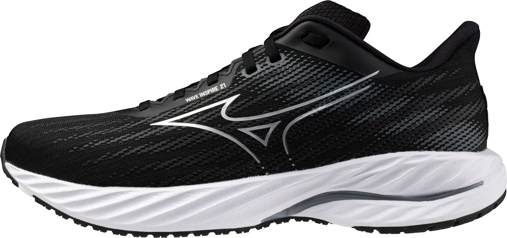 Mizuno Wave Inspire 21 WIDE FIT (2E) Mens Running Shoes - Black traction - enhanced running gear padded insole shoes