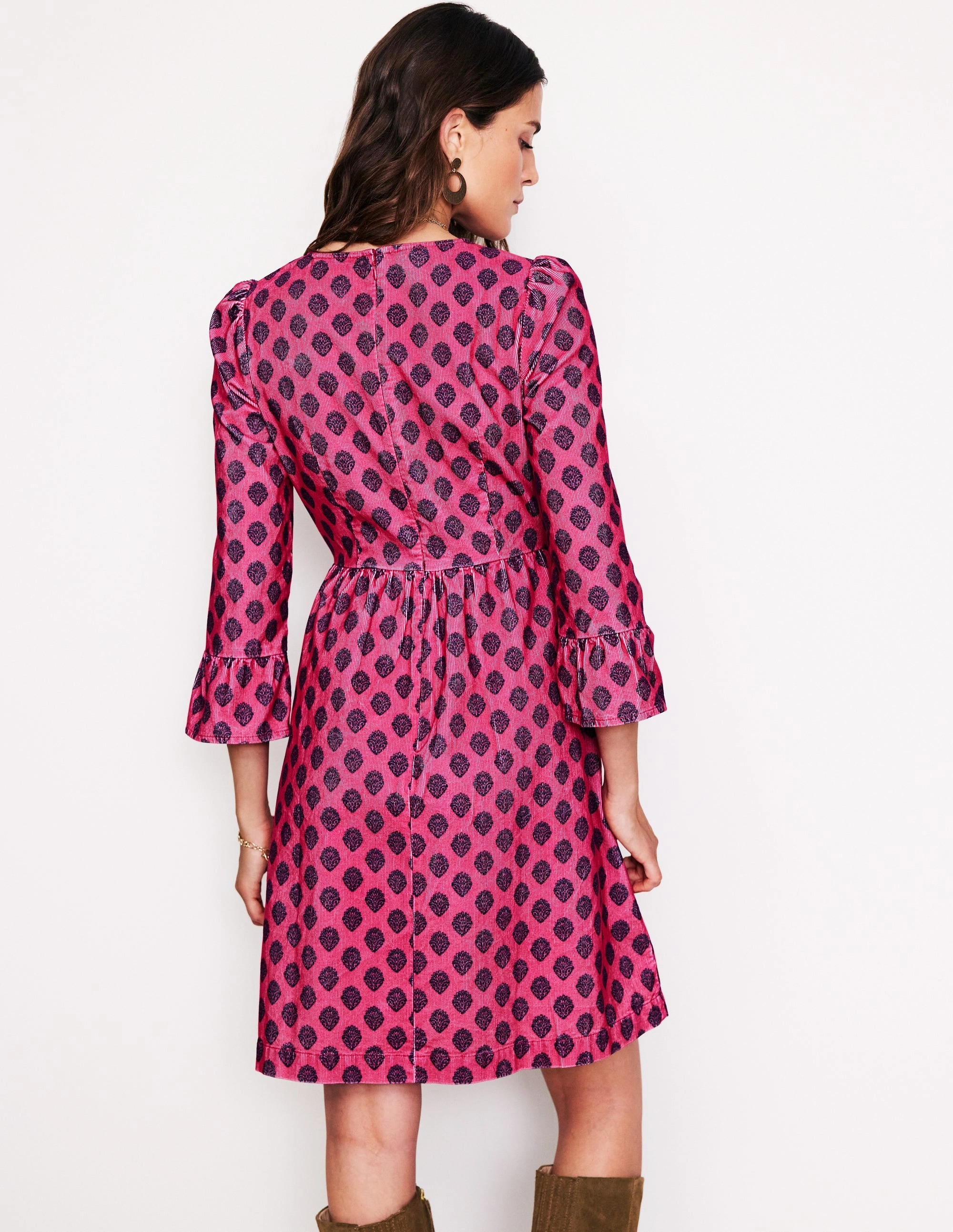 Ora Short Cord Dress-Cherry Jam, Ornate Stamp Mature Glam Vibrant patterned dress