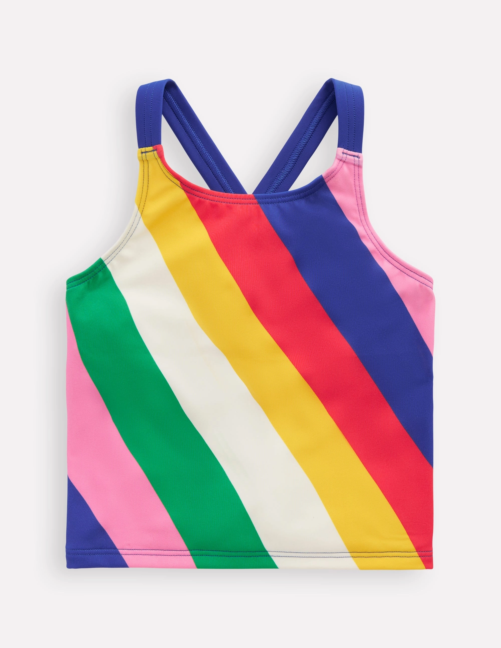 Glossy Finish Non Irritating Tagless Design Cross-back Tankini Top-Multi Rainbow Swirl