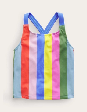 Cross Back Tankini Top-Soft Multi Stripe Fashionable Design