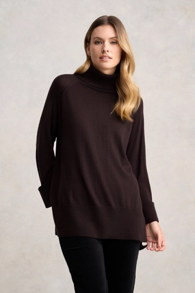 BoxyCrop Side Split Merino Wool Jumper - Chocolate Chaud