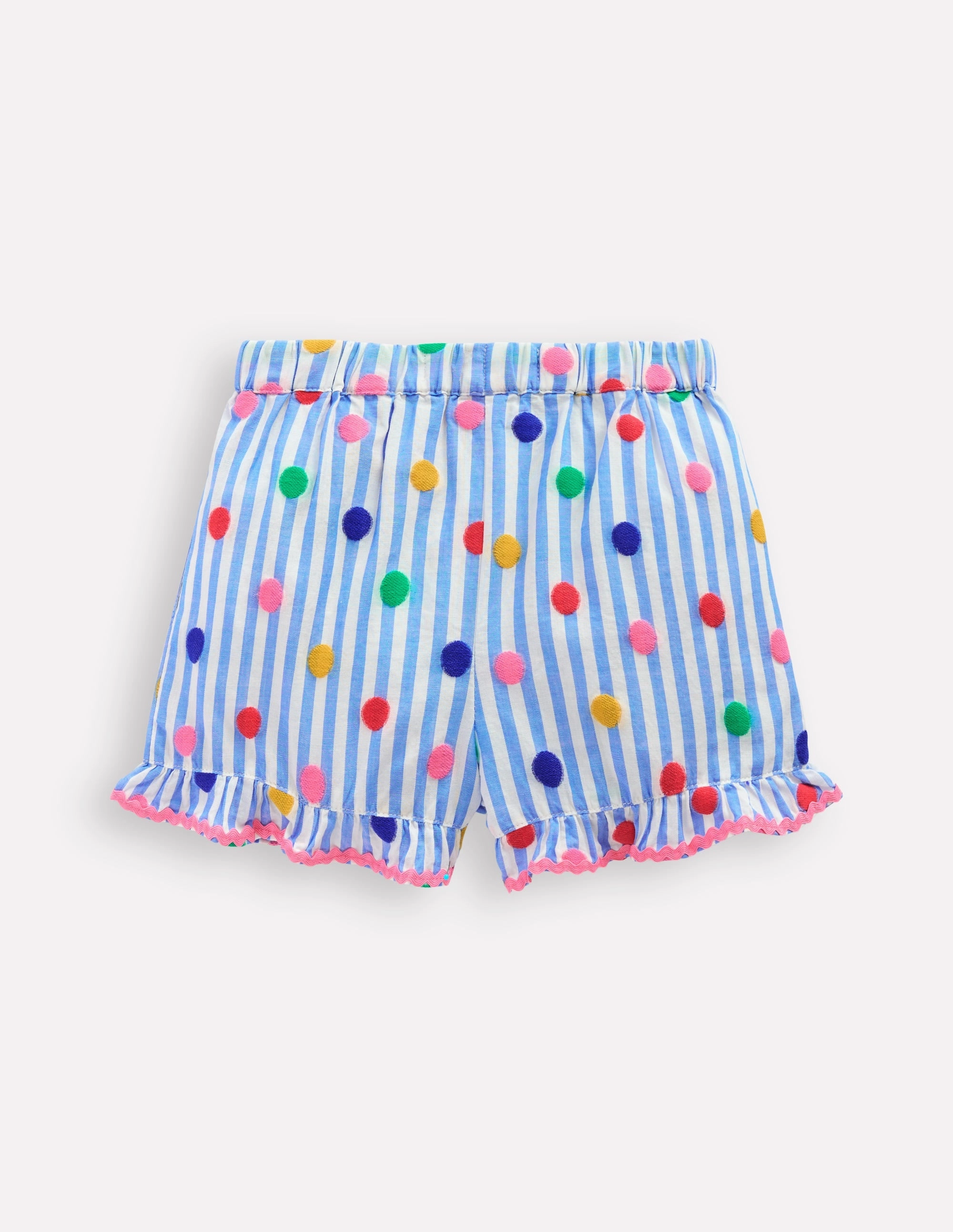 Juniper Woven Frill Shorts-Peacock Plume Blue Spot semi-formal look MultiPurposeUtility