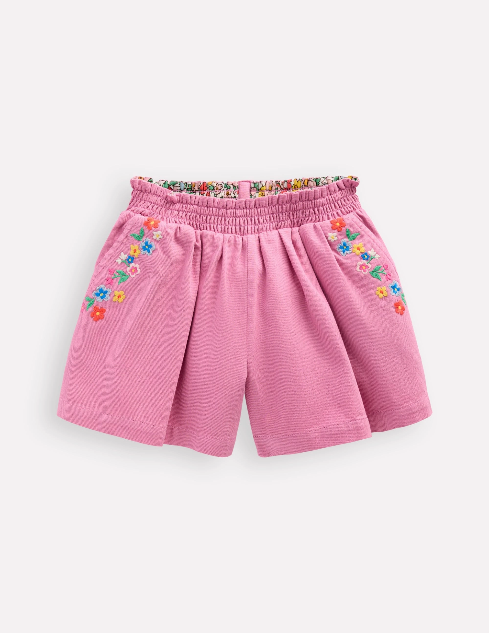Simple Comfort Sporty Fit Pull-On Shorts-Pink Embroidered
