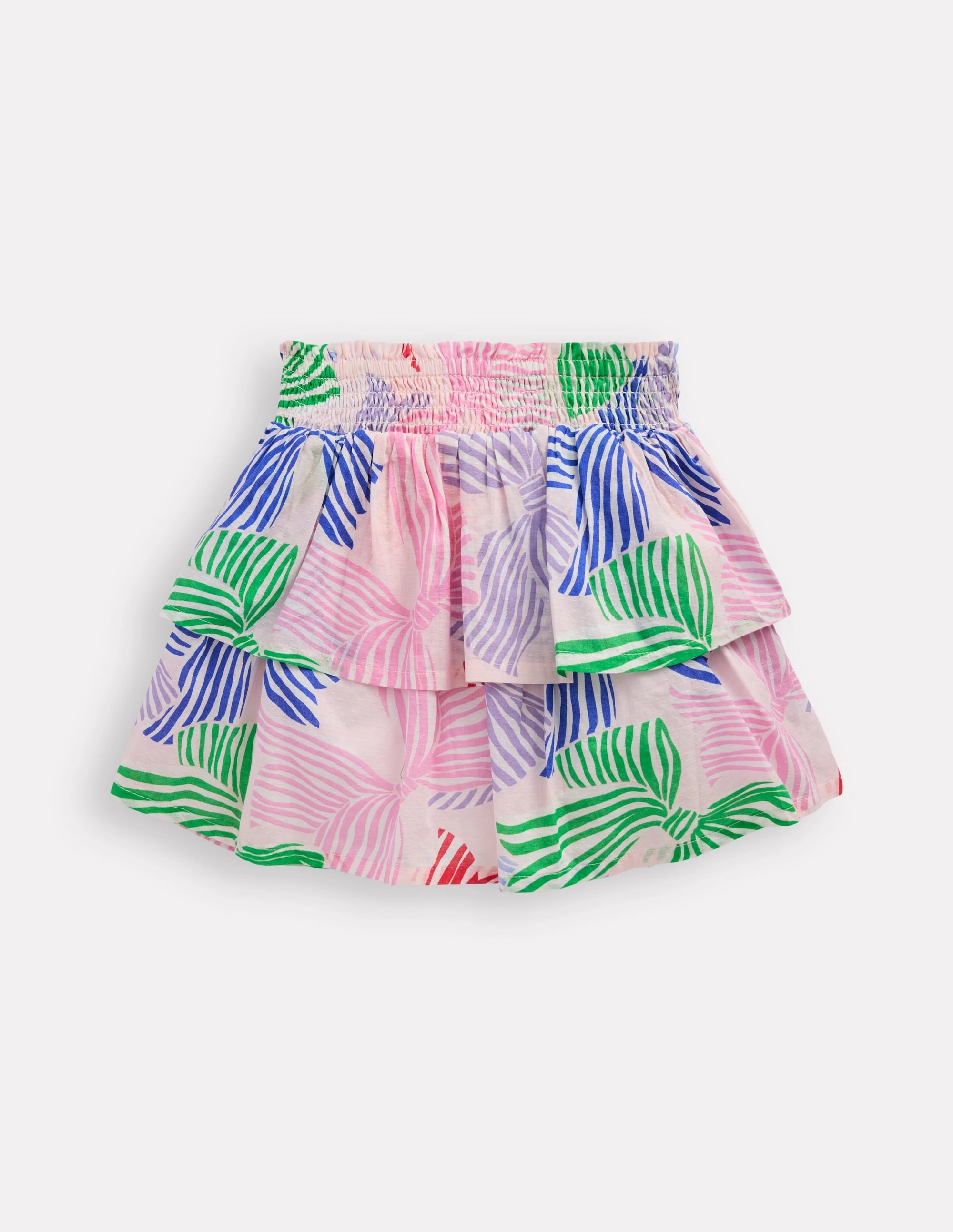 Tiered Woven Skirt-French Pink Bows Back Slit Fold Over Detail