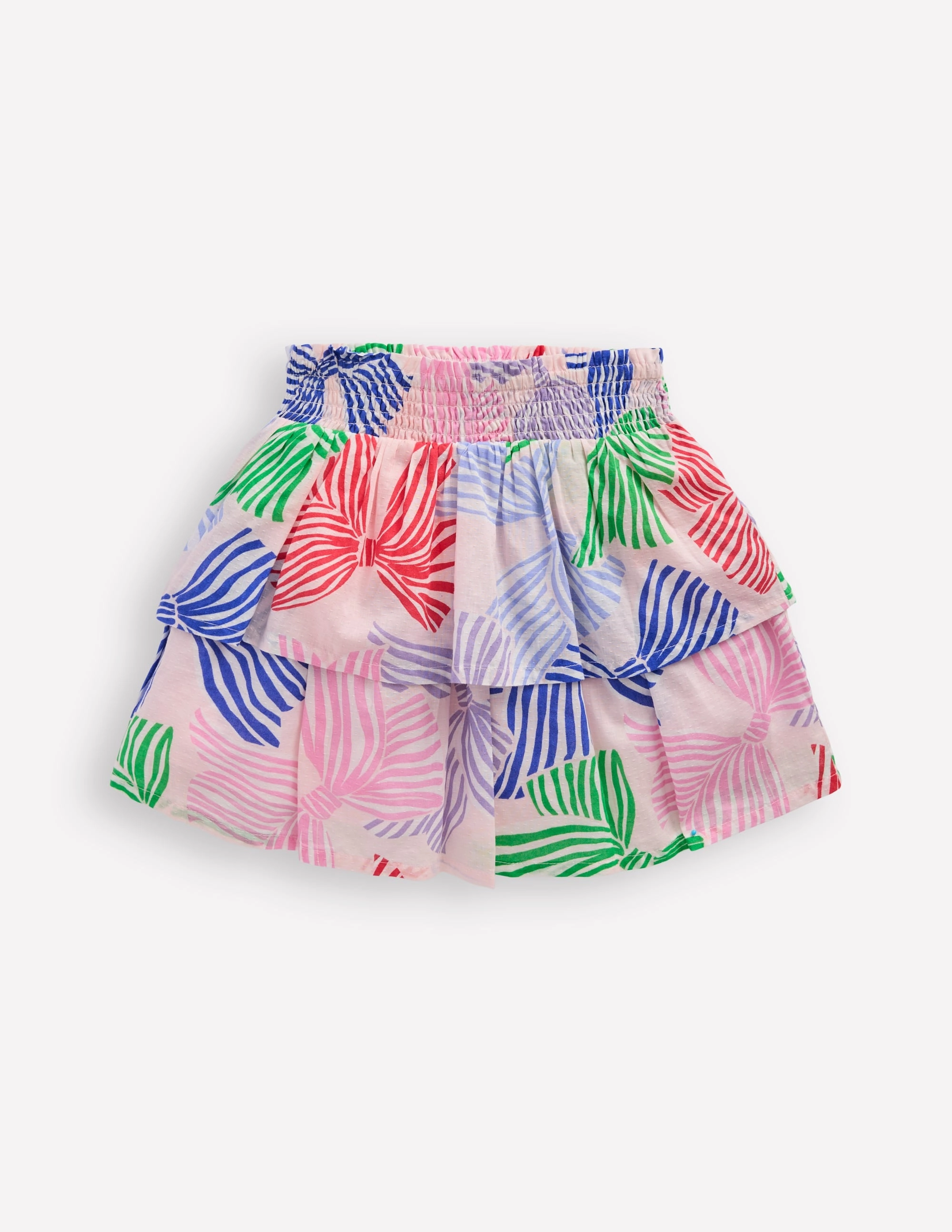 Tiered Woven Skirt-French Pink Bows Velvet Finish Classic Fit