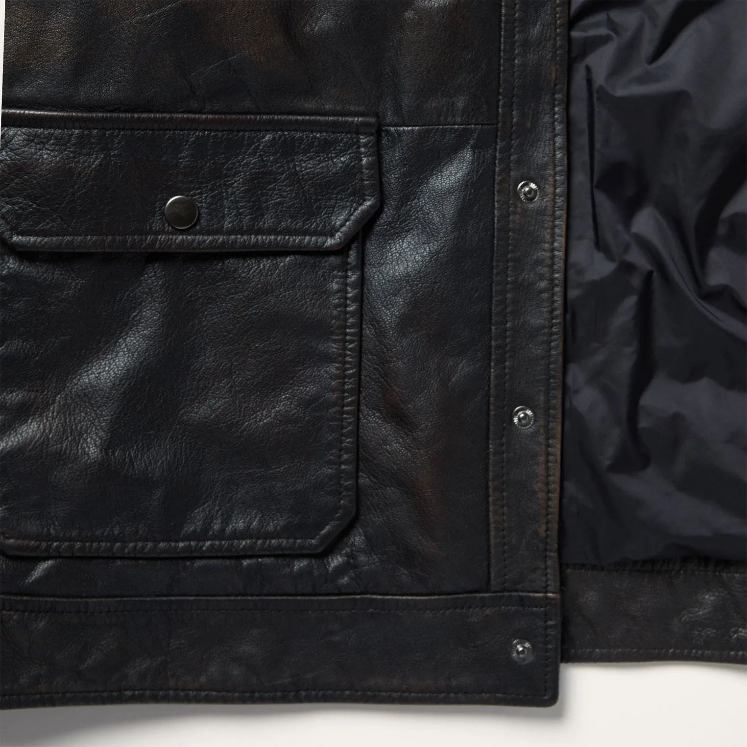 Down Stuffed Snap Front Leather Jacket