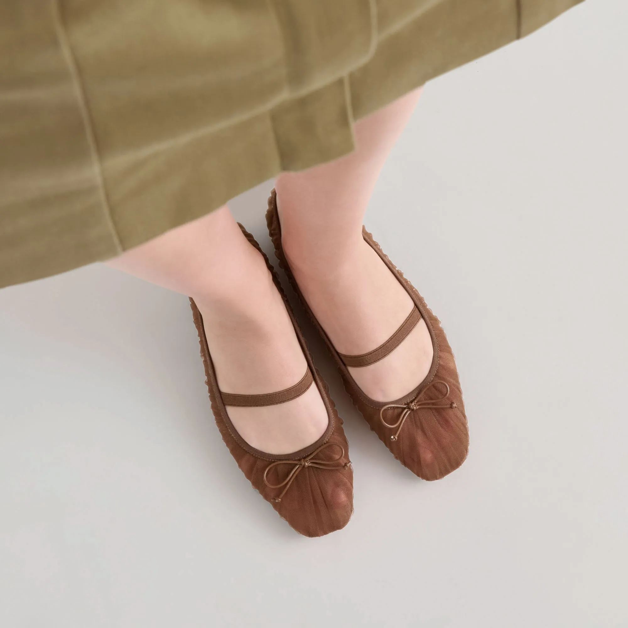 RAEVEN BALLET FLATS MID BROWN TULLE Easy Walk