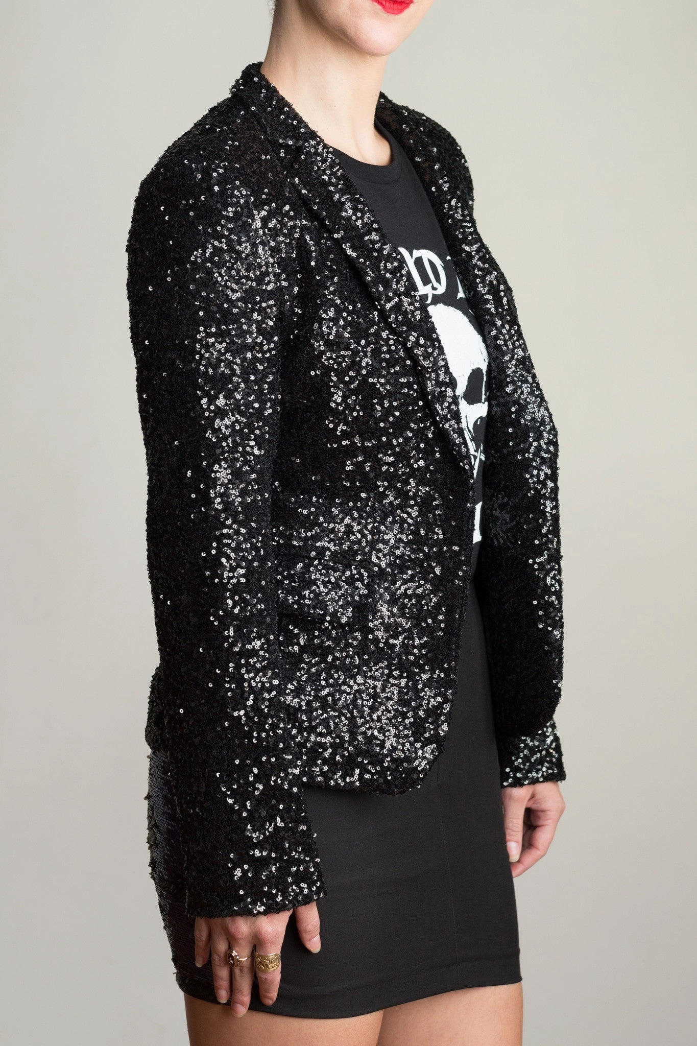 Any Old Iron Black Sequin Jacket Cozy Design