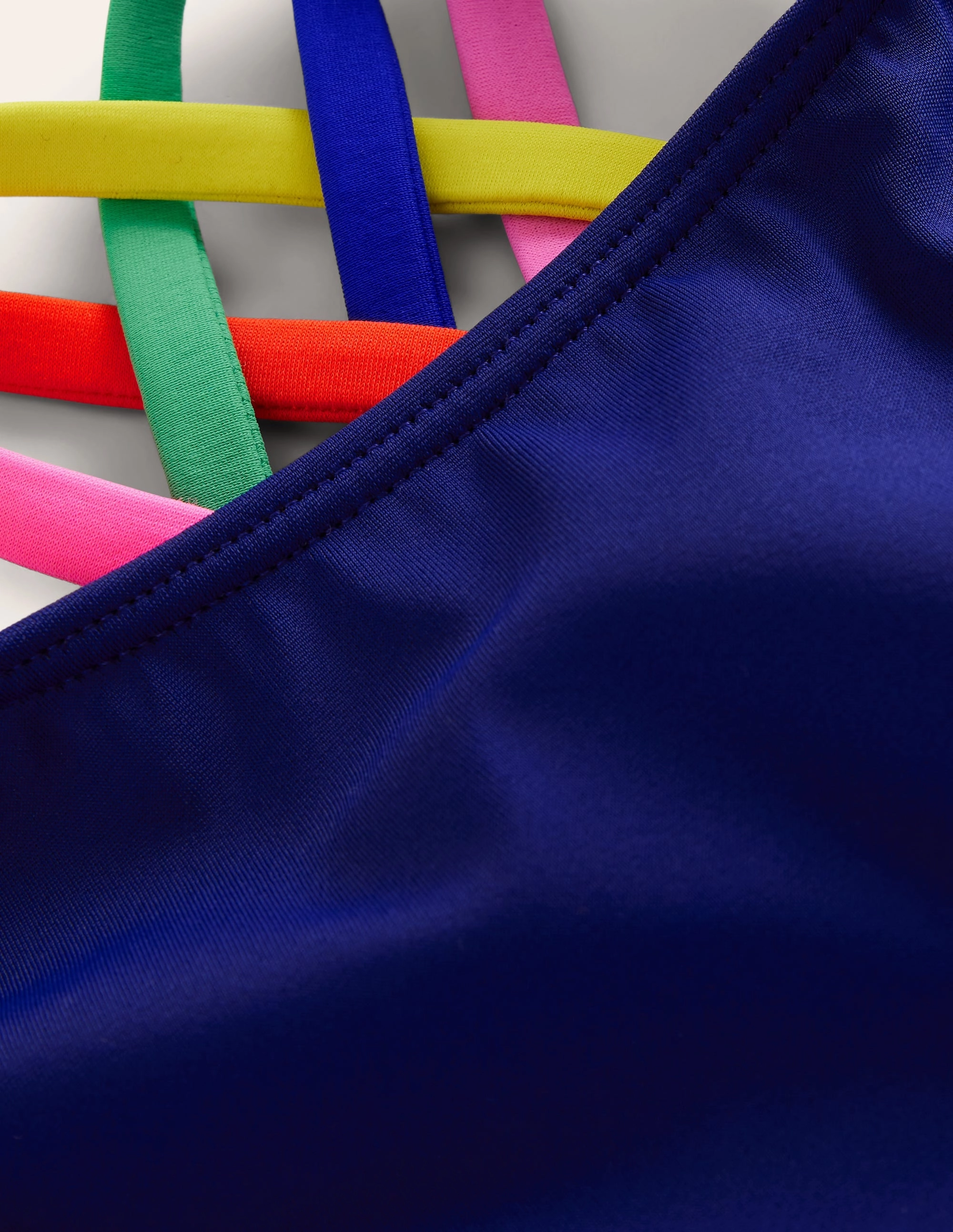 Rainbow Cross-Back Bikini-College Navy No-Ride-Up UV Protection Fabric