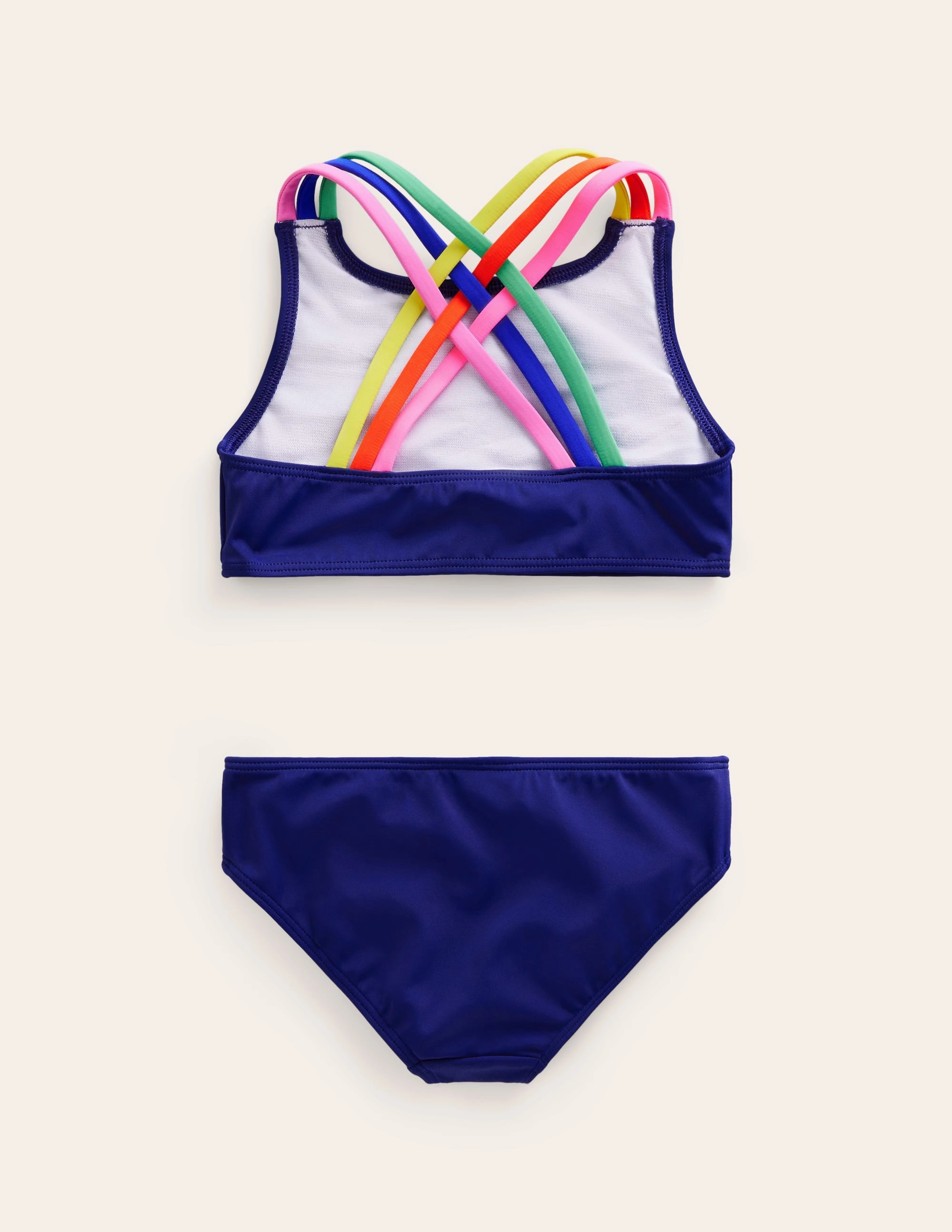 Reinforced Gusset Side-Tie Rainbow Cross-Back Bikini-College Navy
