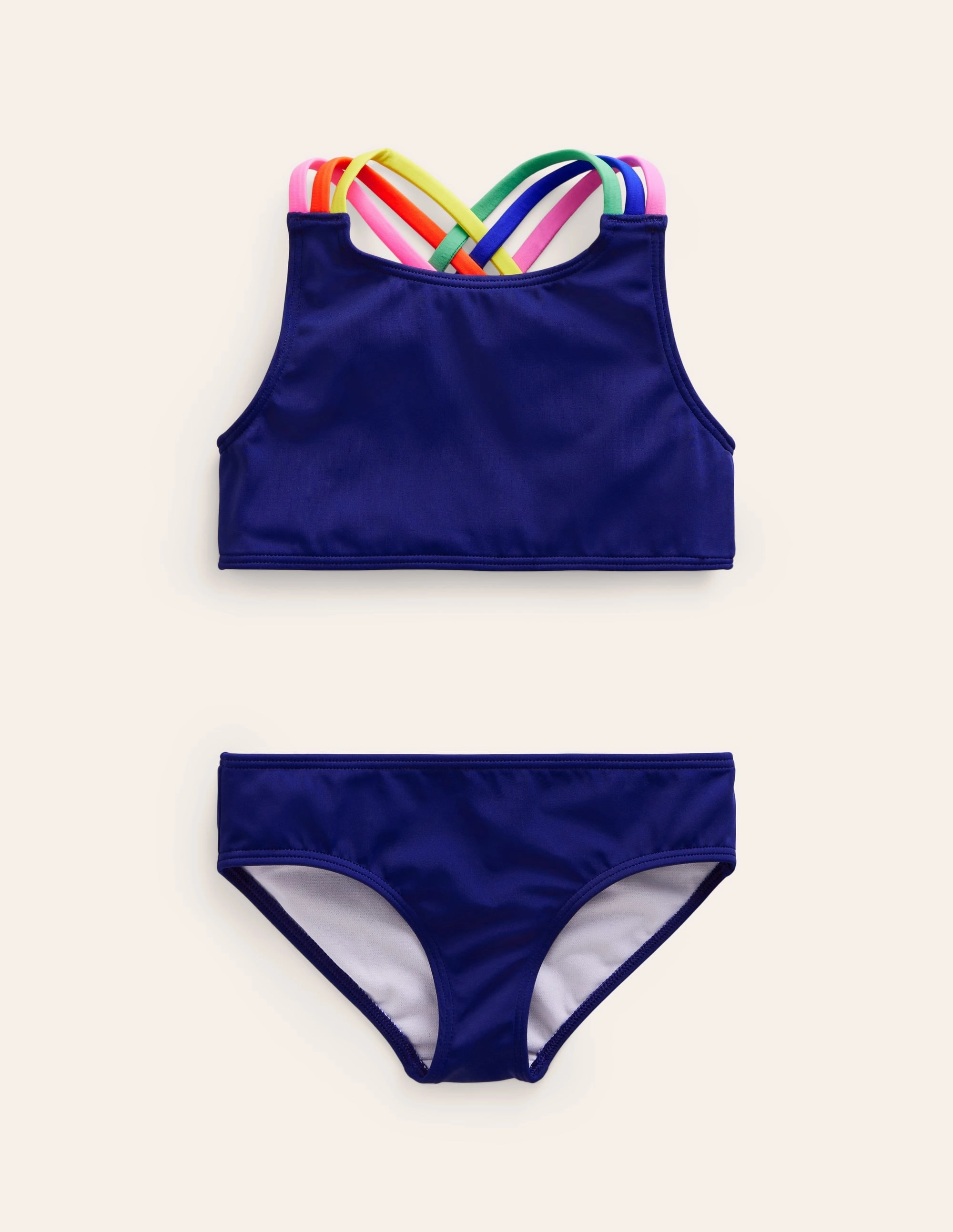 Rainbow Cross-Back Bikini-College Navy UPF Protection Chic Appeal