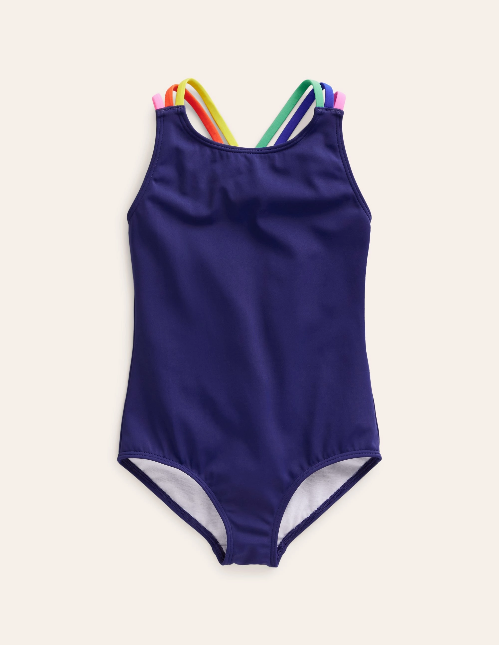 Layering Piece Eco Friendly Nylon Rainbow Cross-Back Swimsuit-College Navy