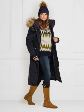 Charlotte Longline Coat - Navy Pocket Placement Full Length Zipper