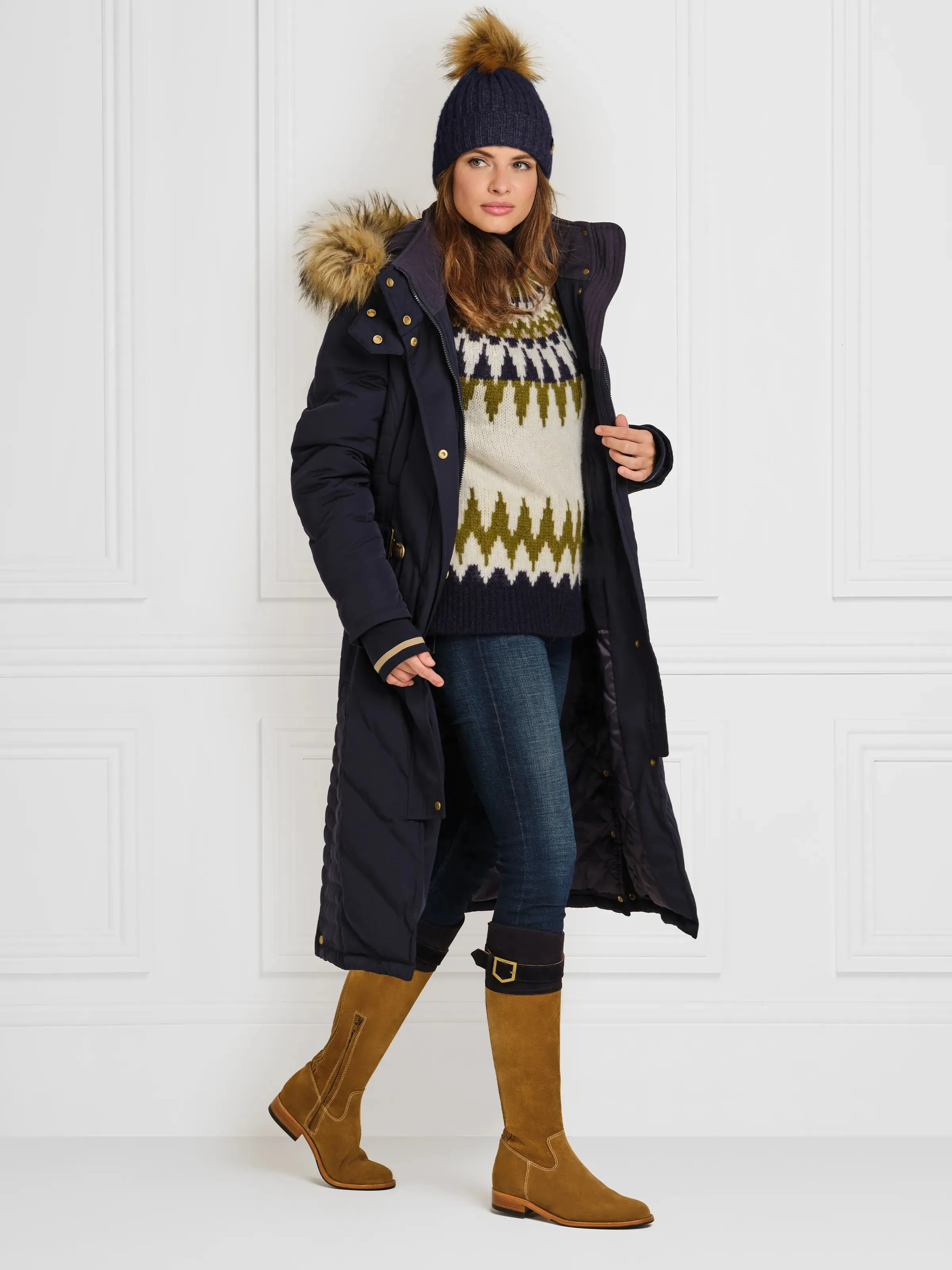 Charlotte Longline Coat - Navy Pocket Placement Full Length Zipper