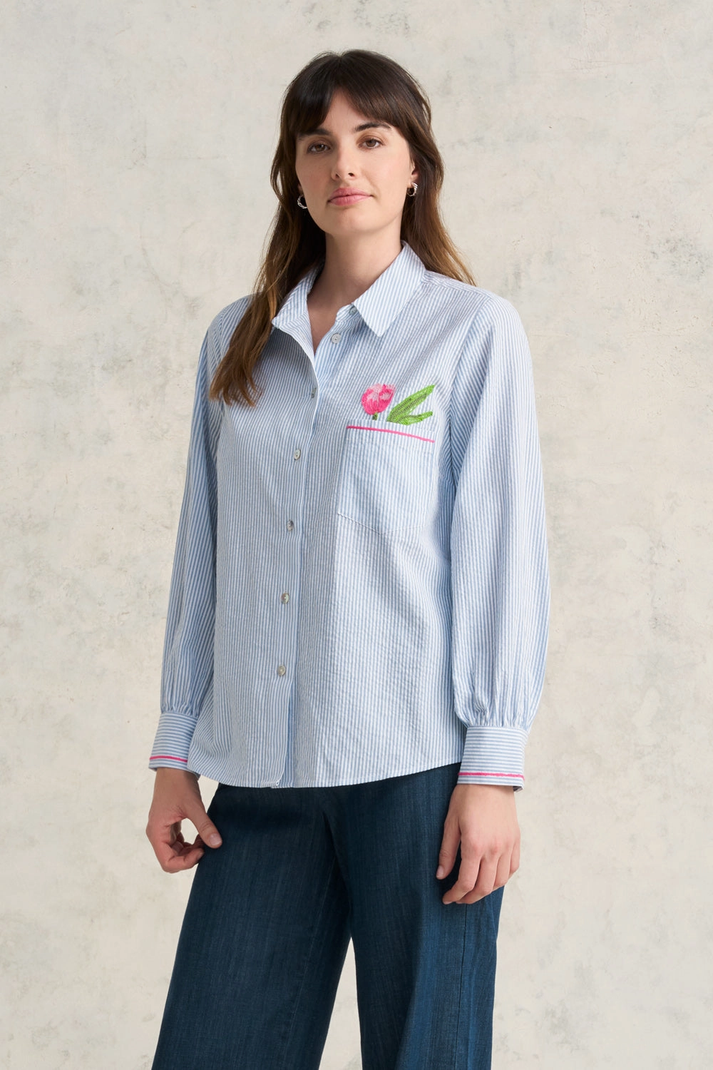 TaglessDesign QuickRelease Fastener Cotton Seersucker Shirt - Jean
