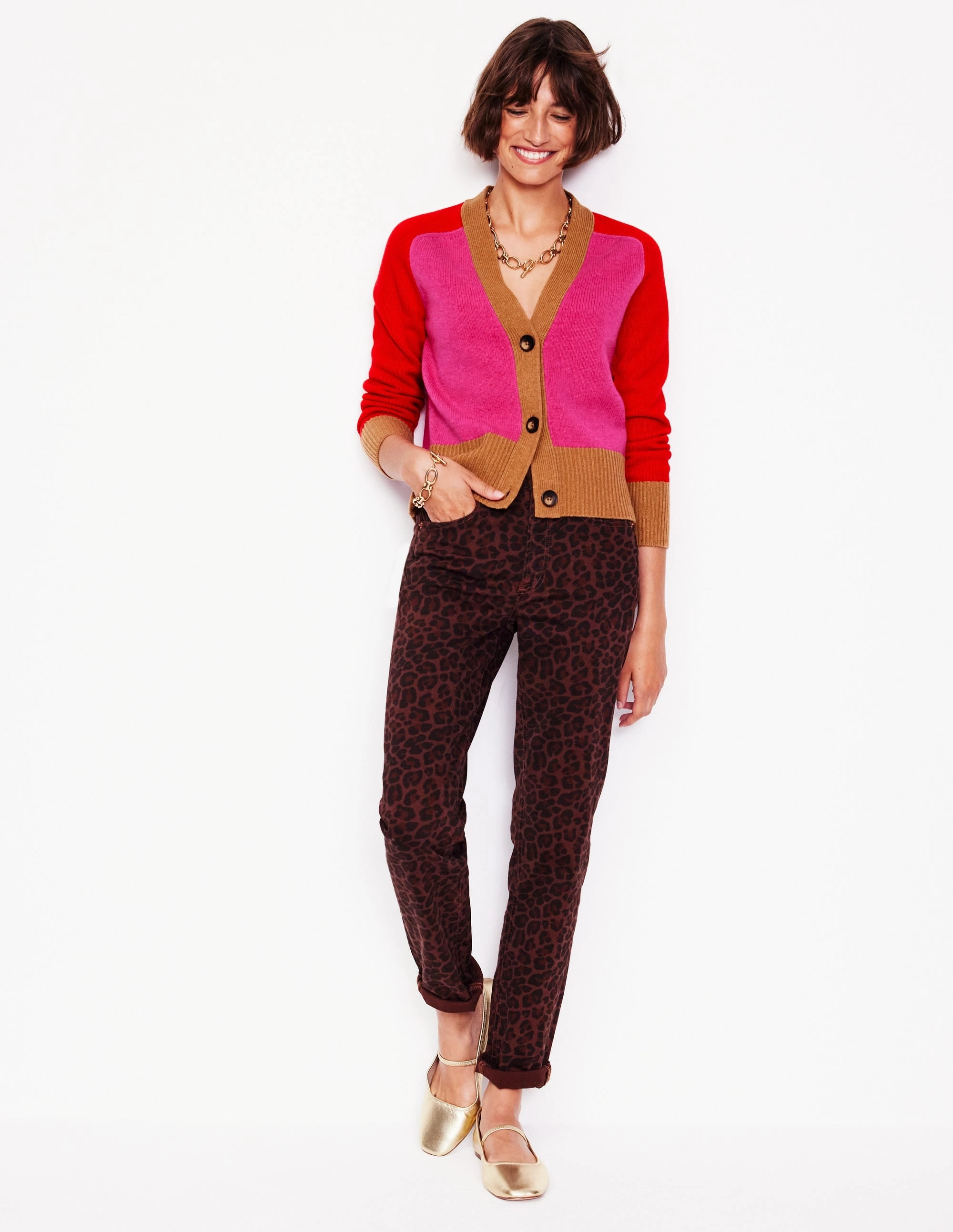 Gradient Colorfast Dye Olivia Merino Cardigan-Party Pink