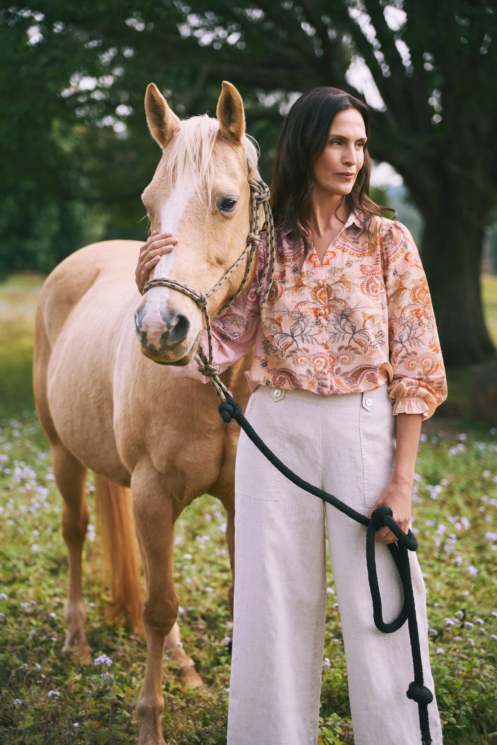 Cotton Silk Printed Shirt ?C Peach Paisley Print UPFProtection