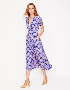 Kristen Pleated Jersey Dress-Chintz Rose, Dahlia Stamp Family Glow