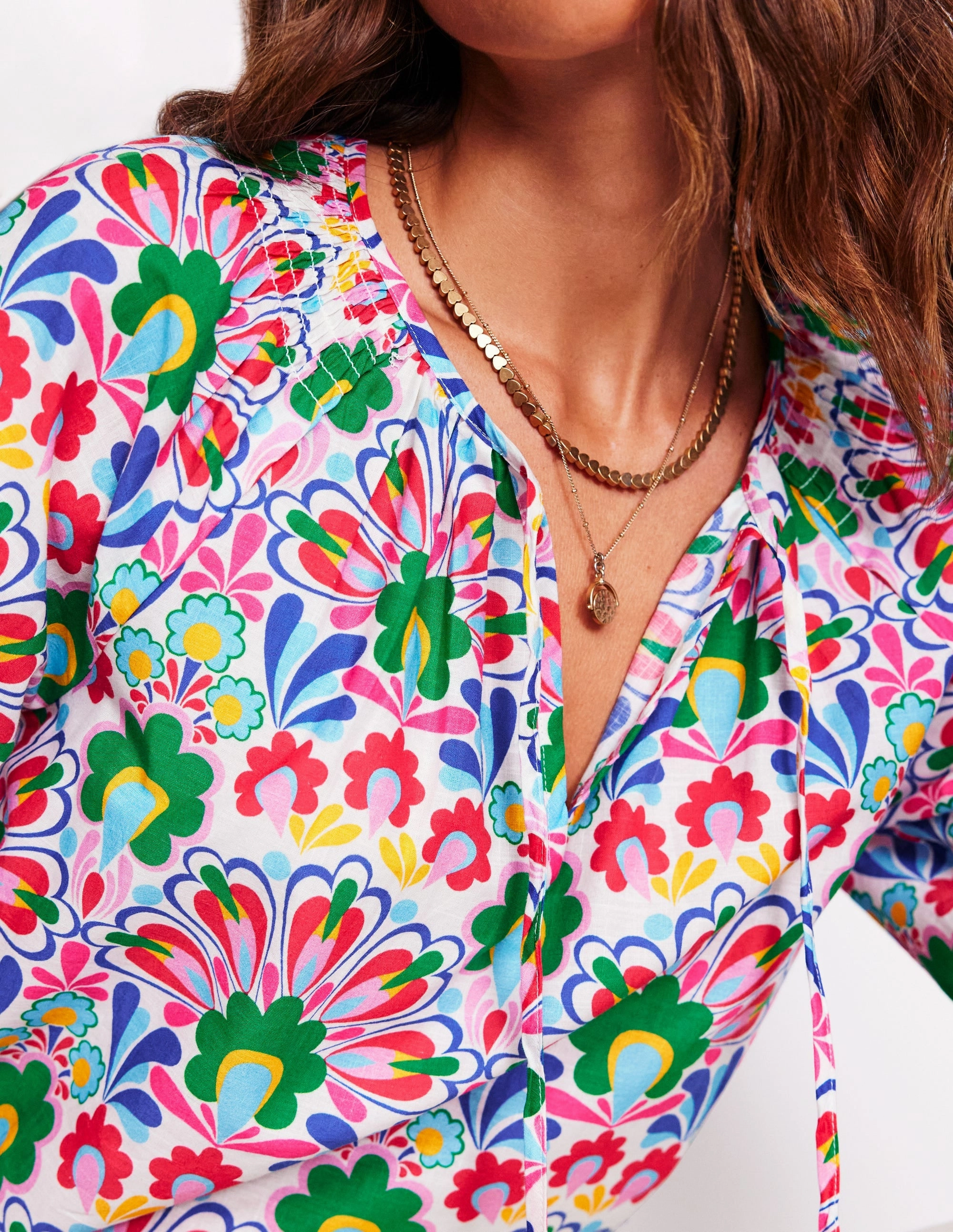 Easy Cotton Blouse-Multi, Decorative Dandelion Soft and Light Wear Versatile Look