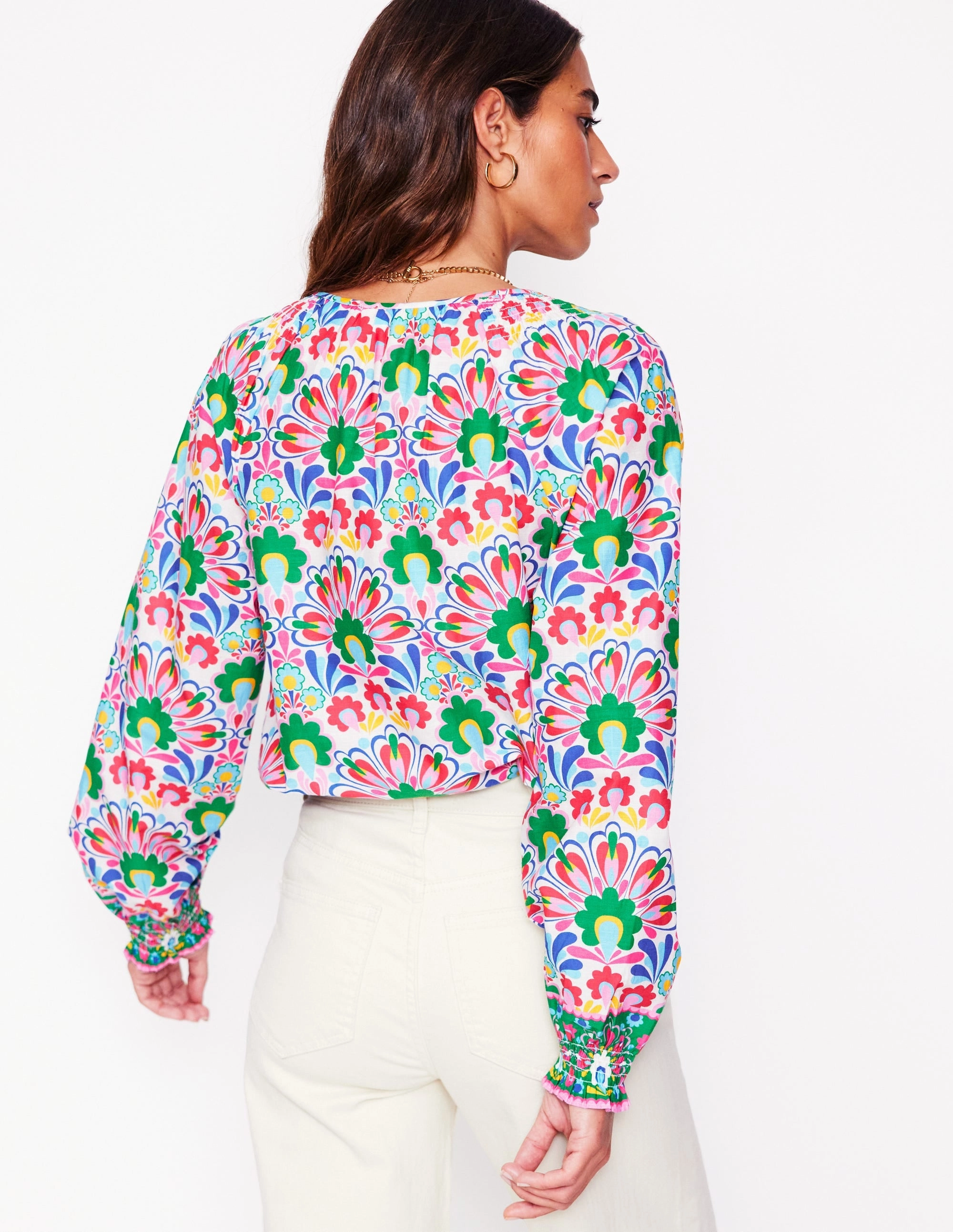 Easy Cotton Blouse-Multi, Decorative Dandelion Adult Wear