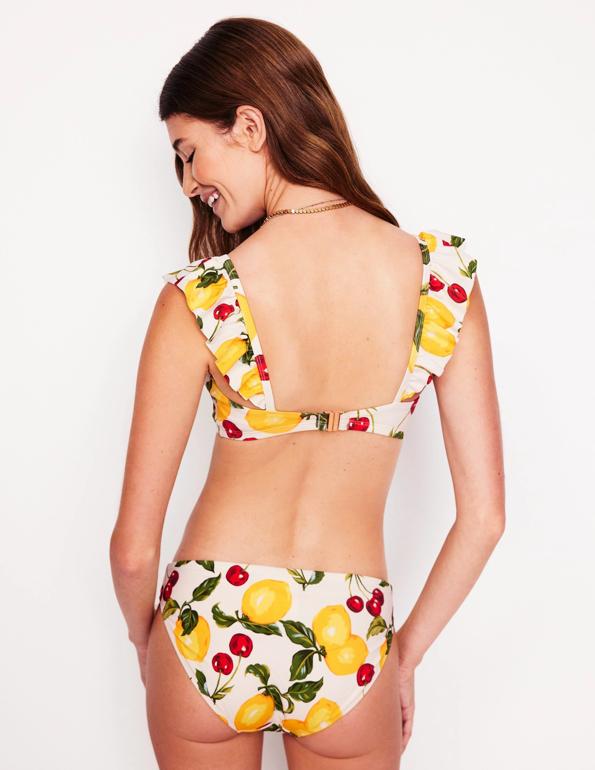 Evia Ruffle Bikini Top-Ivory, Cherries and Lemons Summer Attire