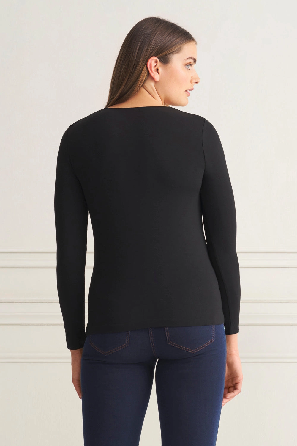 Long Sleeve Crew Neck Top - Black LowImpact Manufacturing MeshPanel