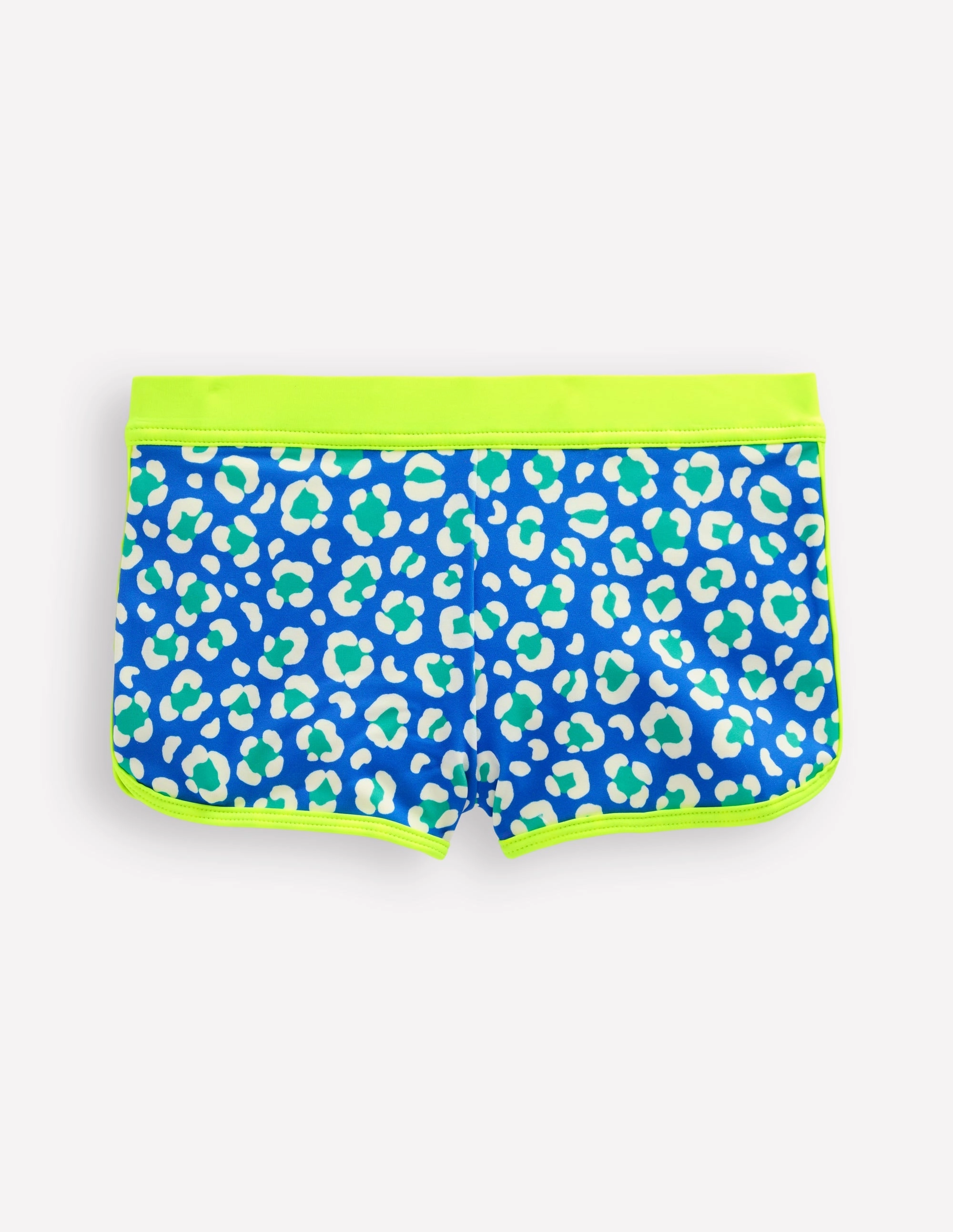 Patterned Swim Shorts-Aquamarine Leopard Antimicrobial Fabric