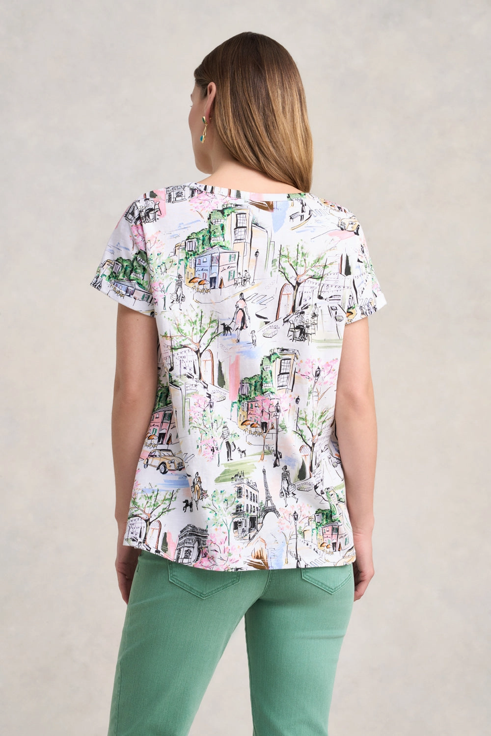 DoubleStitched Notch Neck Cotton Tee - Rue Cremieux Print