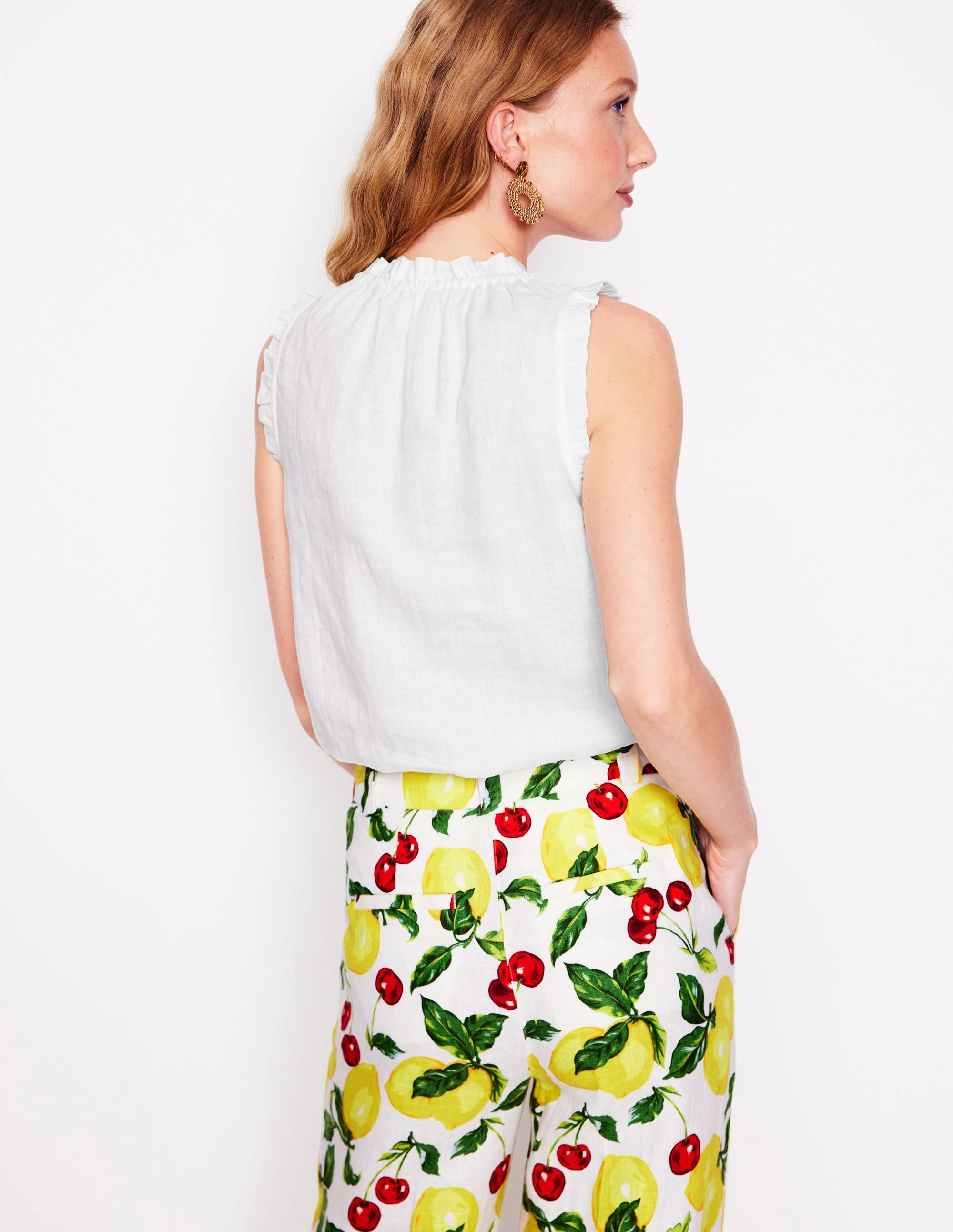 Sophie Ruffle Linen Top-White Perfectly Fit All Day Flex