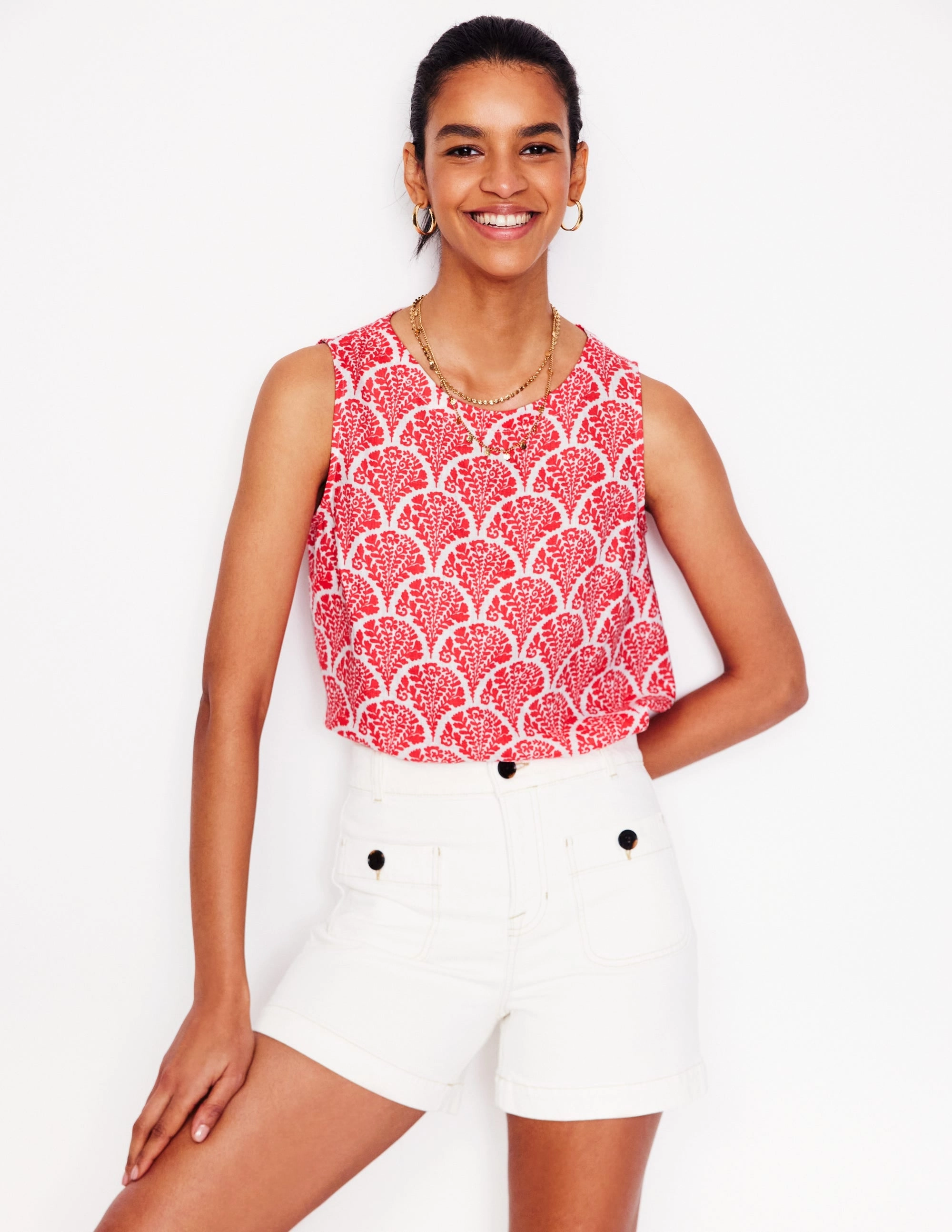 Easy to Style Linen Shell Top-Jam Red, Blossomy