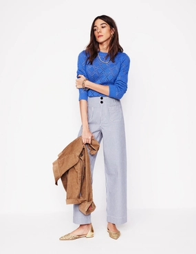 Breathable Comfort Fit Anti Slip Waistband Primrose Patch Pocket Trousers-Ticking Stripe