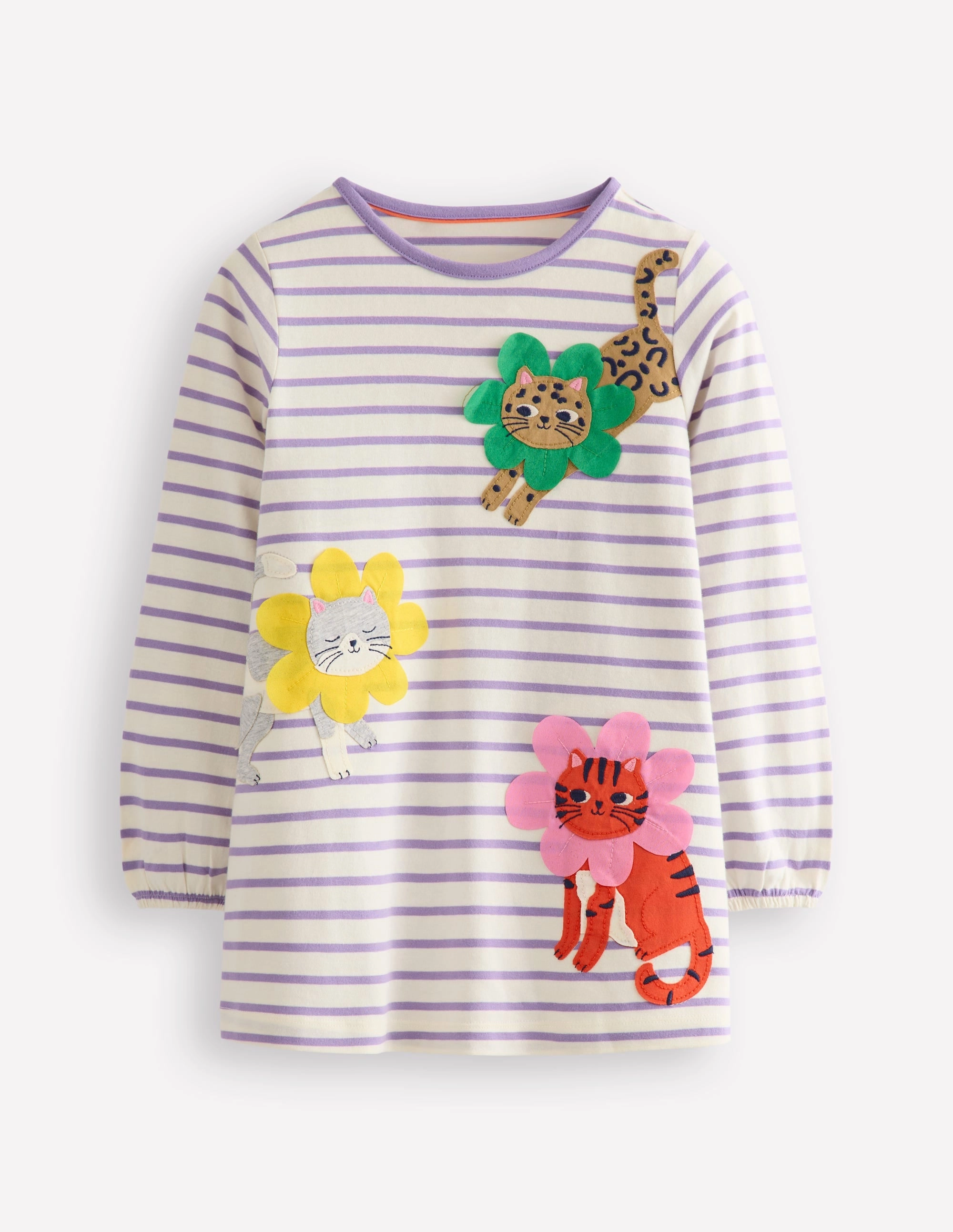 Appliqu?? Jersey Tunic-Aster Purple / Ivory Cats Slim Waistband TemperatureControl Fabric