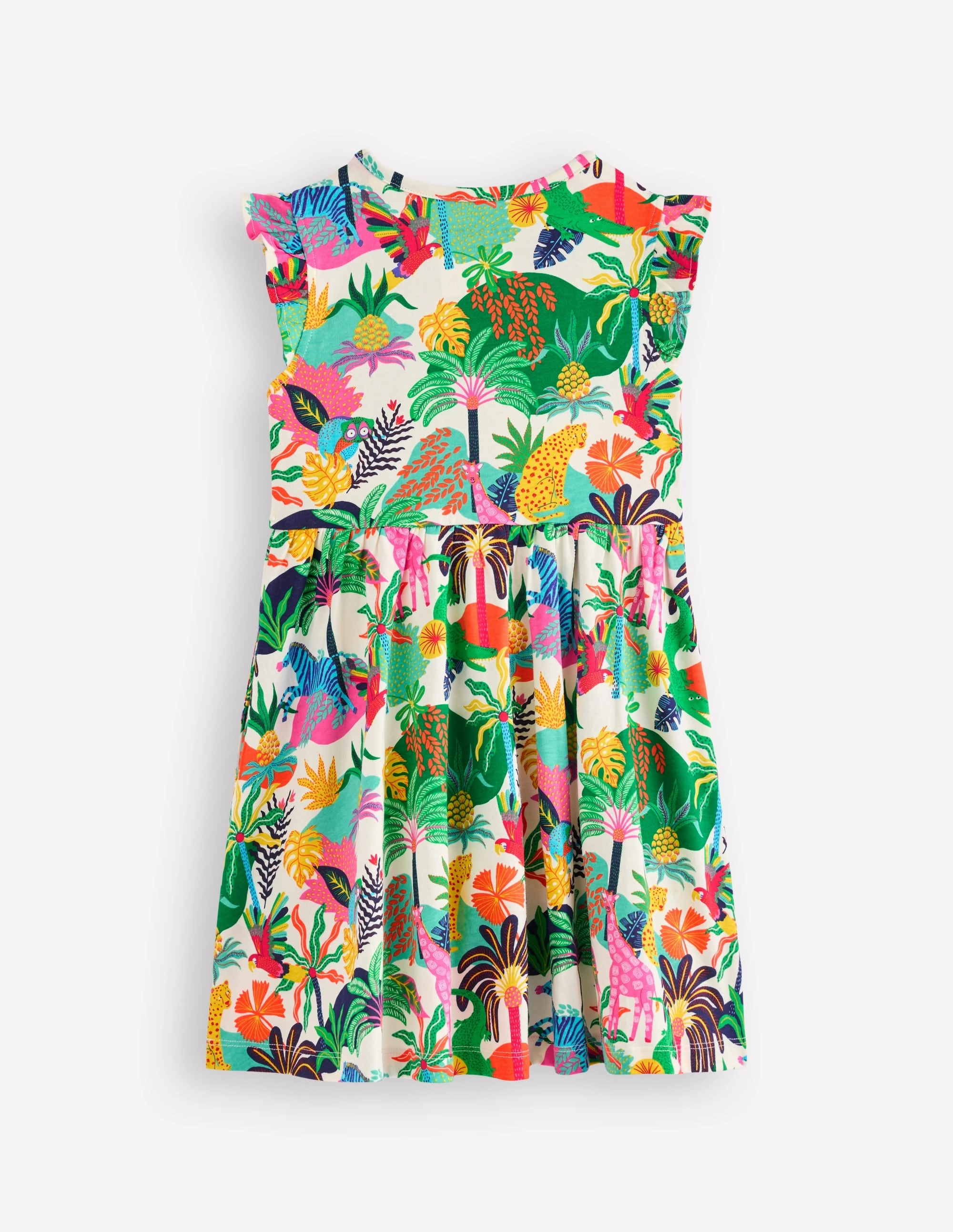 Posie Frill Sleeve Dress-Soft Ivory Multi Jungle Trendy Fit Look