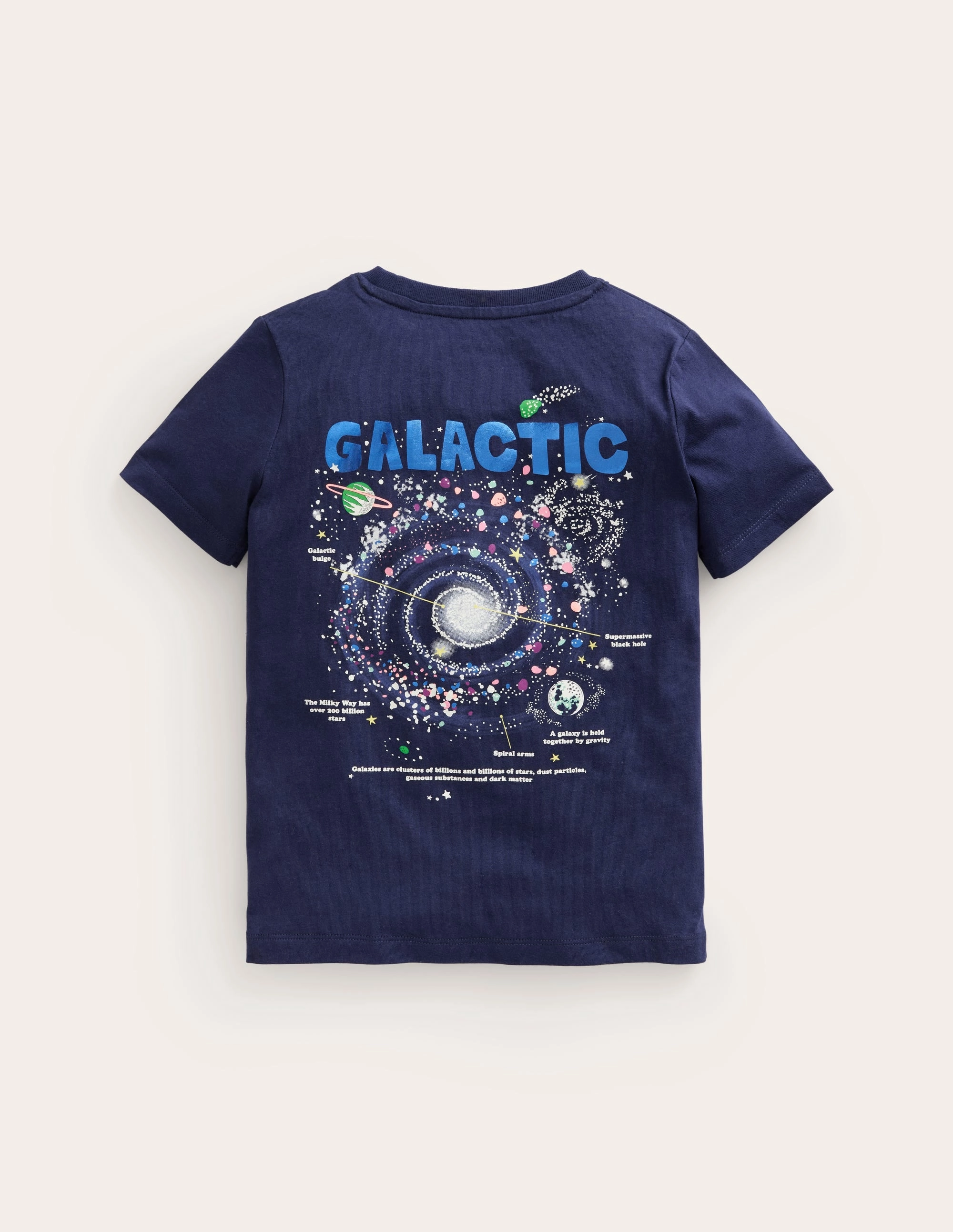 Holiday Wear Reinforced Collar Relaxed Printed T-shirt-College Navy Galaxy