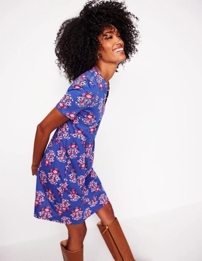 Nature Bloom Naomi Short Sleeve Dress-Bright Blue, Wildflower Stamp