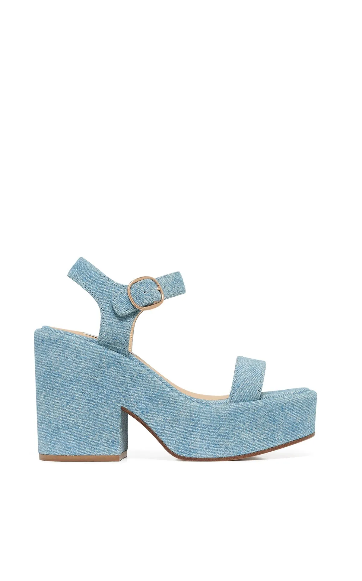 No Buckle Iman Platform Sandal in Light Blue Suede Denim