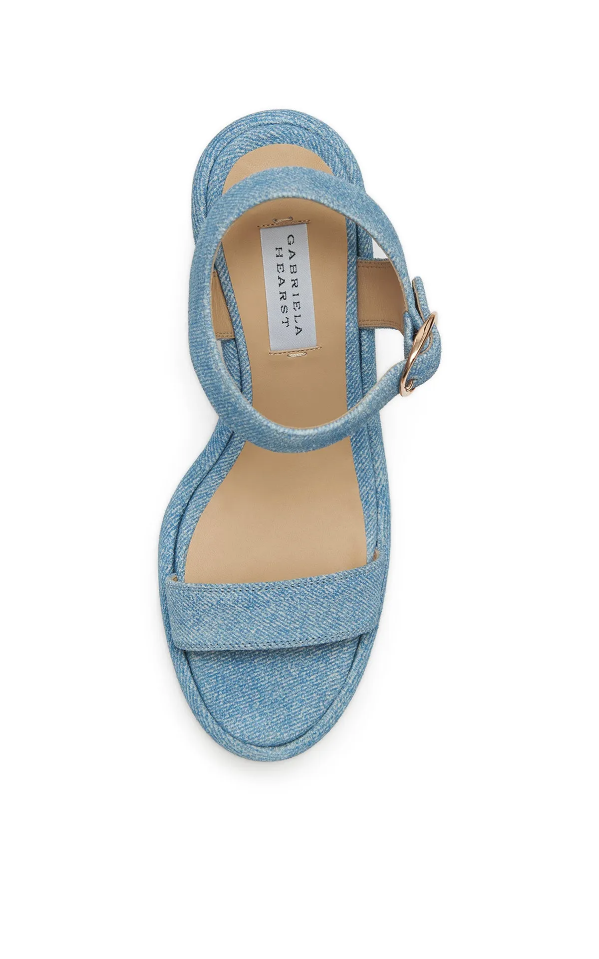 Airflow channels Iman Platform Sandal in Light Blue Suede Denim