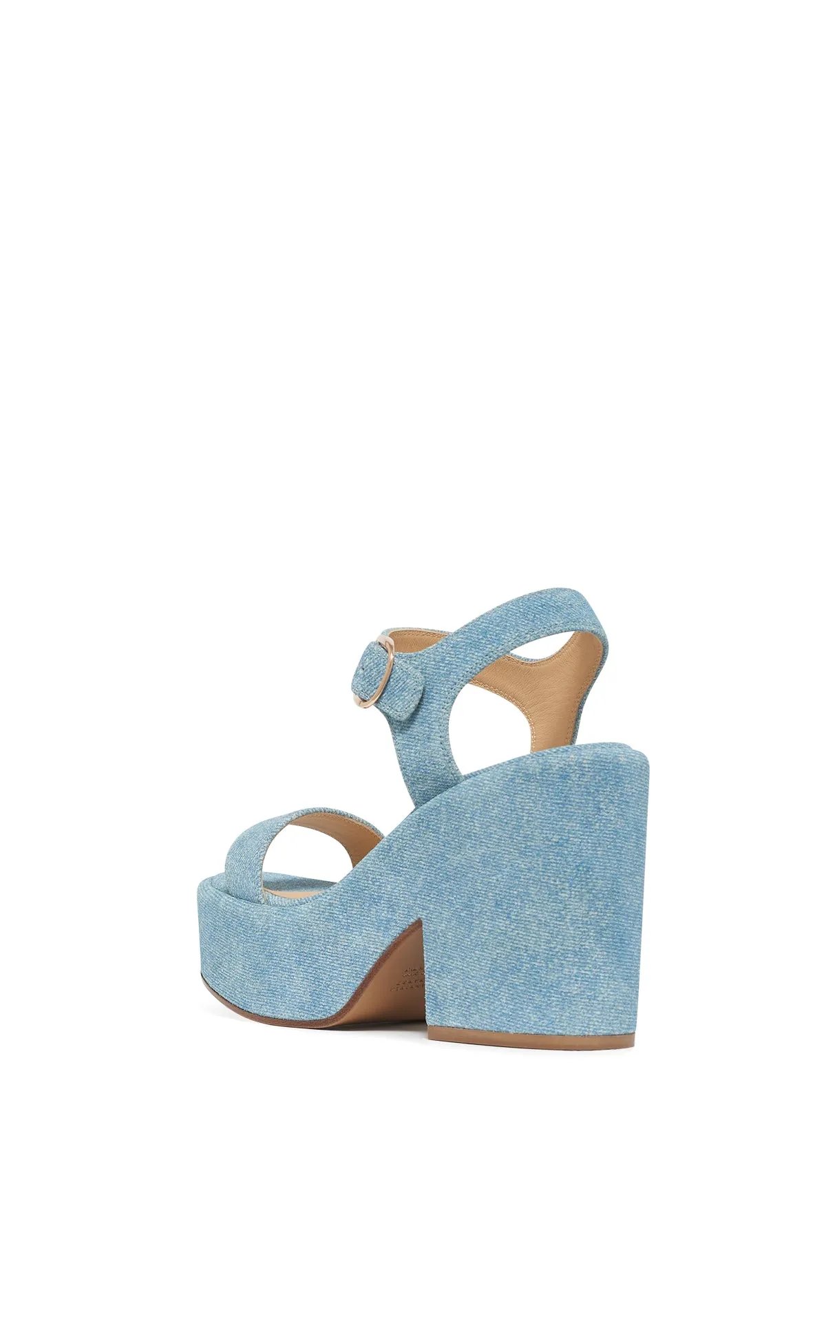 No Buckle Beach Chic Iman Platform Sandal in Light Blue Suede Denim