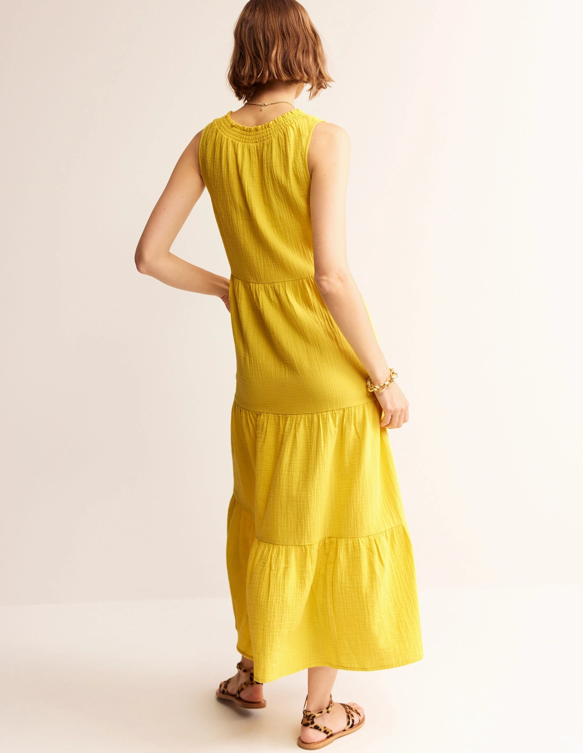 Double Cloth Maxi Tiered Dress-Passionfruit Easy Texture