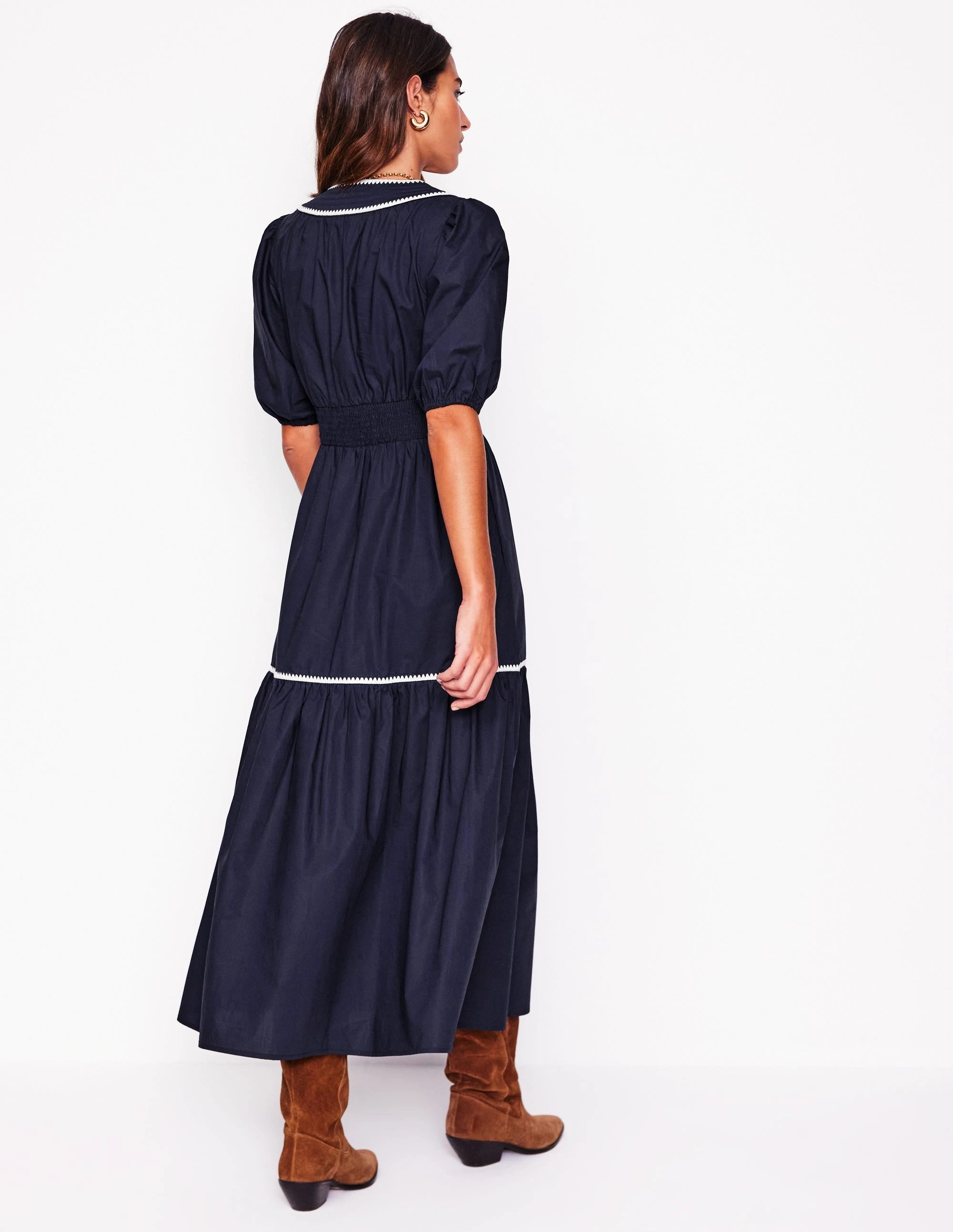 Rhea Embroidered Midi Dress-Navy All Fitwear