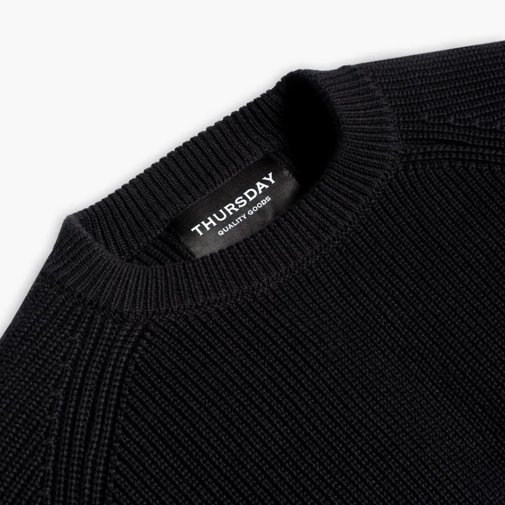 Seamless Shoulder Ribbed Crewneck | Black
