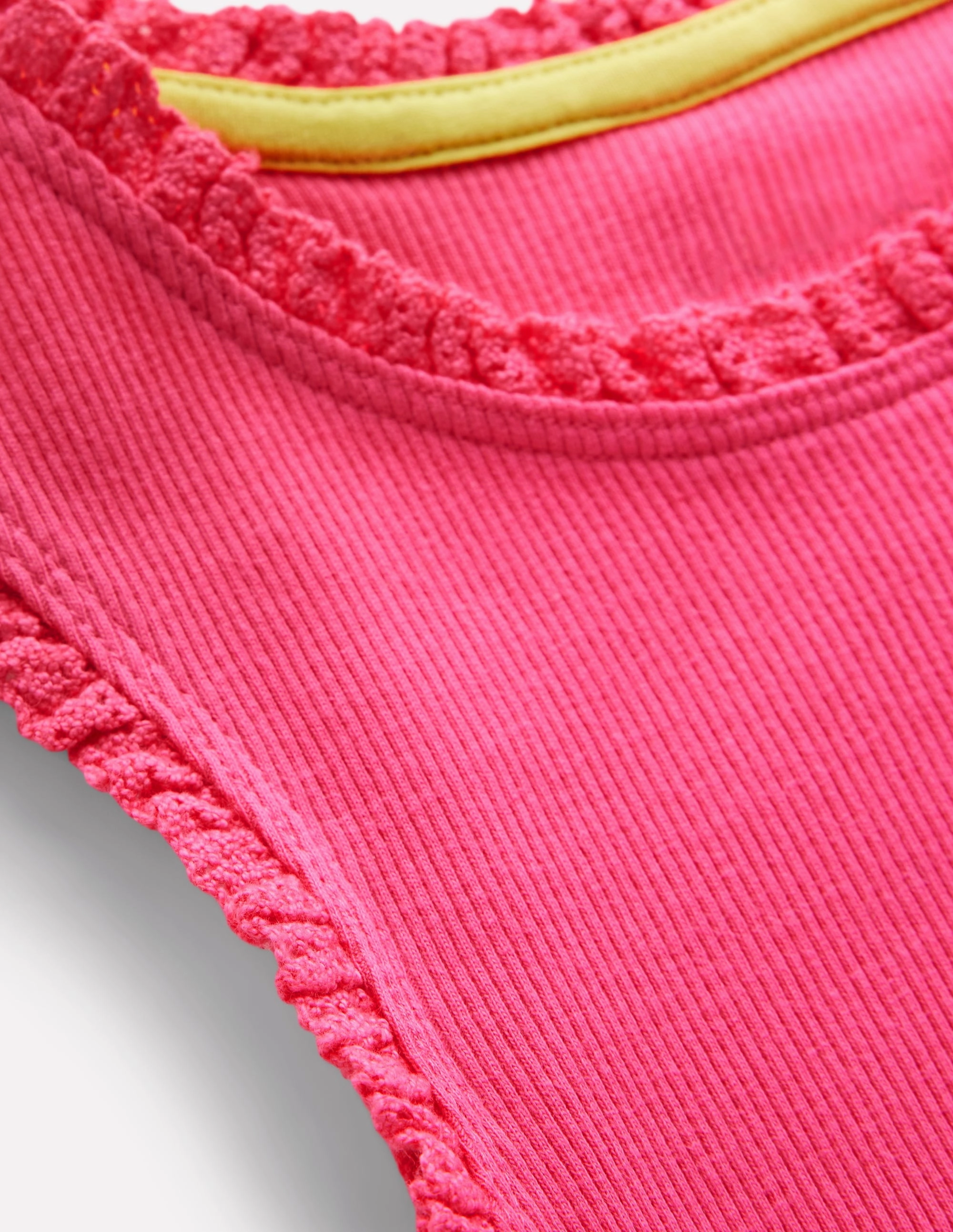 Ribbed Lace Trim Vest-Flamingo Pink Reinforced Shoulder