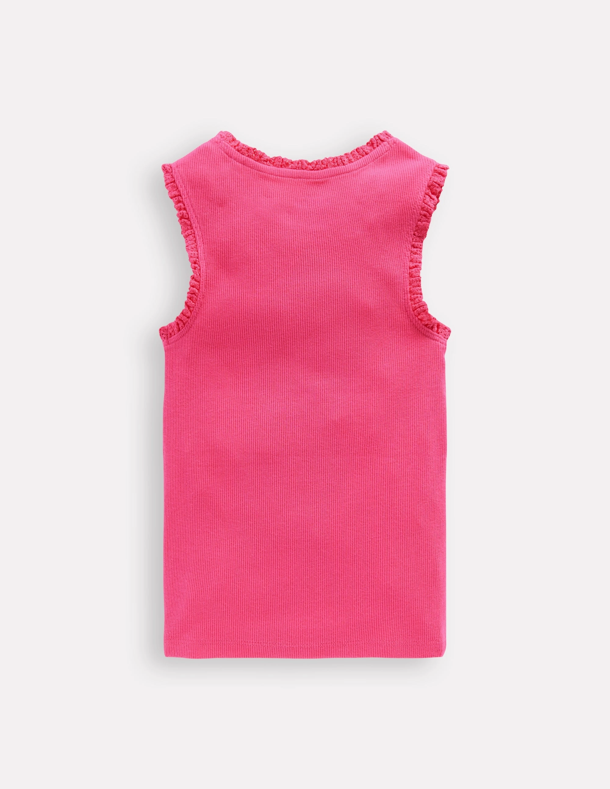 Ribbed Lace Trim Vest-Flamingo Pink SoftenedTexturedWeave