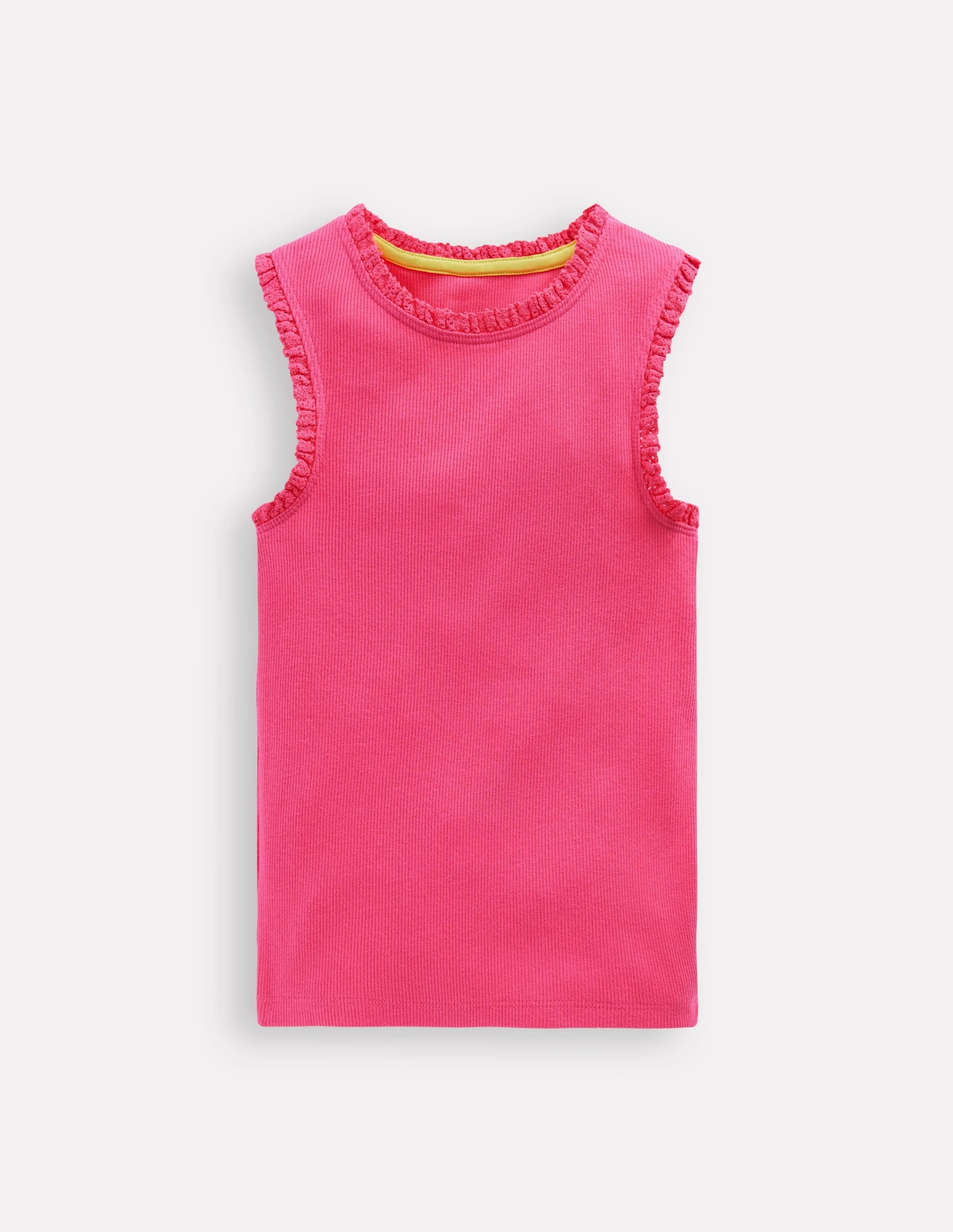 Comfy Stretch Fit Day-to-Night Look Ribbed Lace Trim Vest-Flamingo Pink