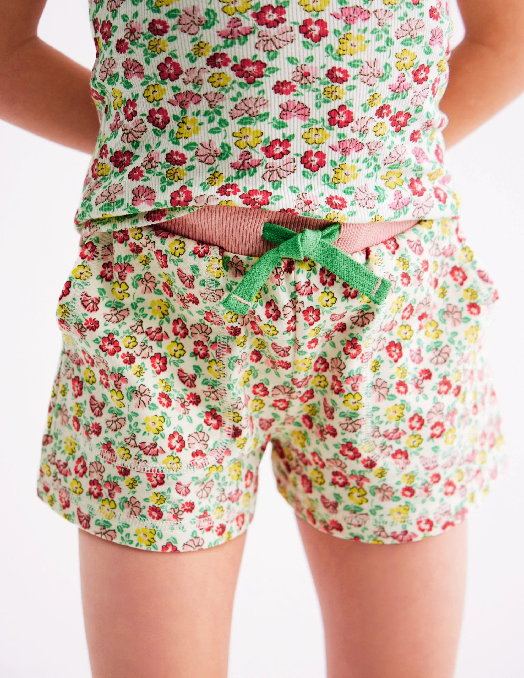 Travel Essential Ribbed Lace Trim Vest-Multi Summer Flowerbed